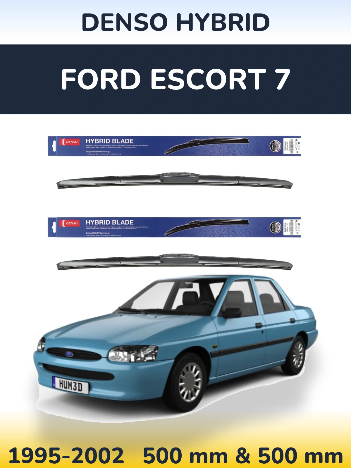 Комплект передніх щіток Denso Hybrid 500 & 500 мм для Ford Escort 7 1995-2002