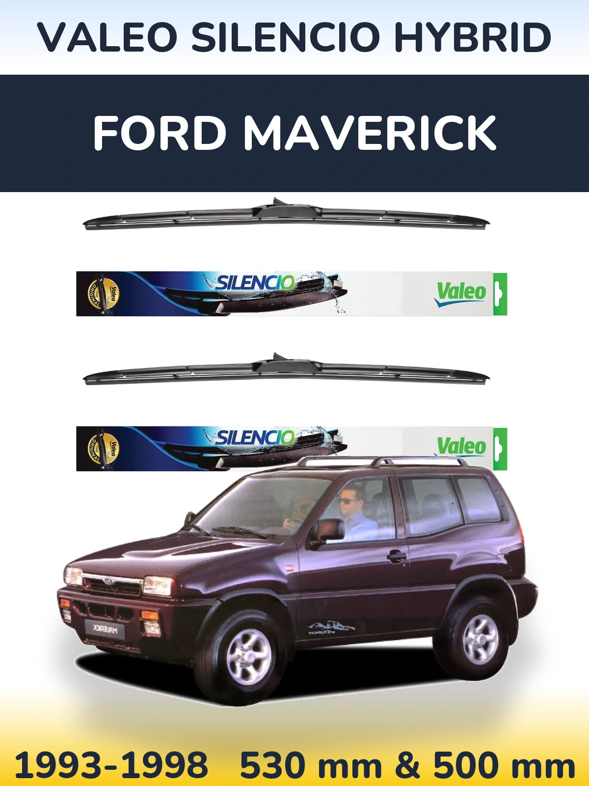 Комплект передних дворников Valeo Silencio Hybrid 530 & 500 мм для Ford Maverick 1993-1998