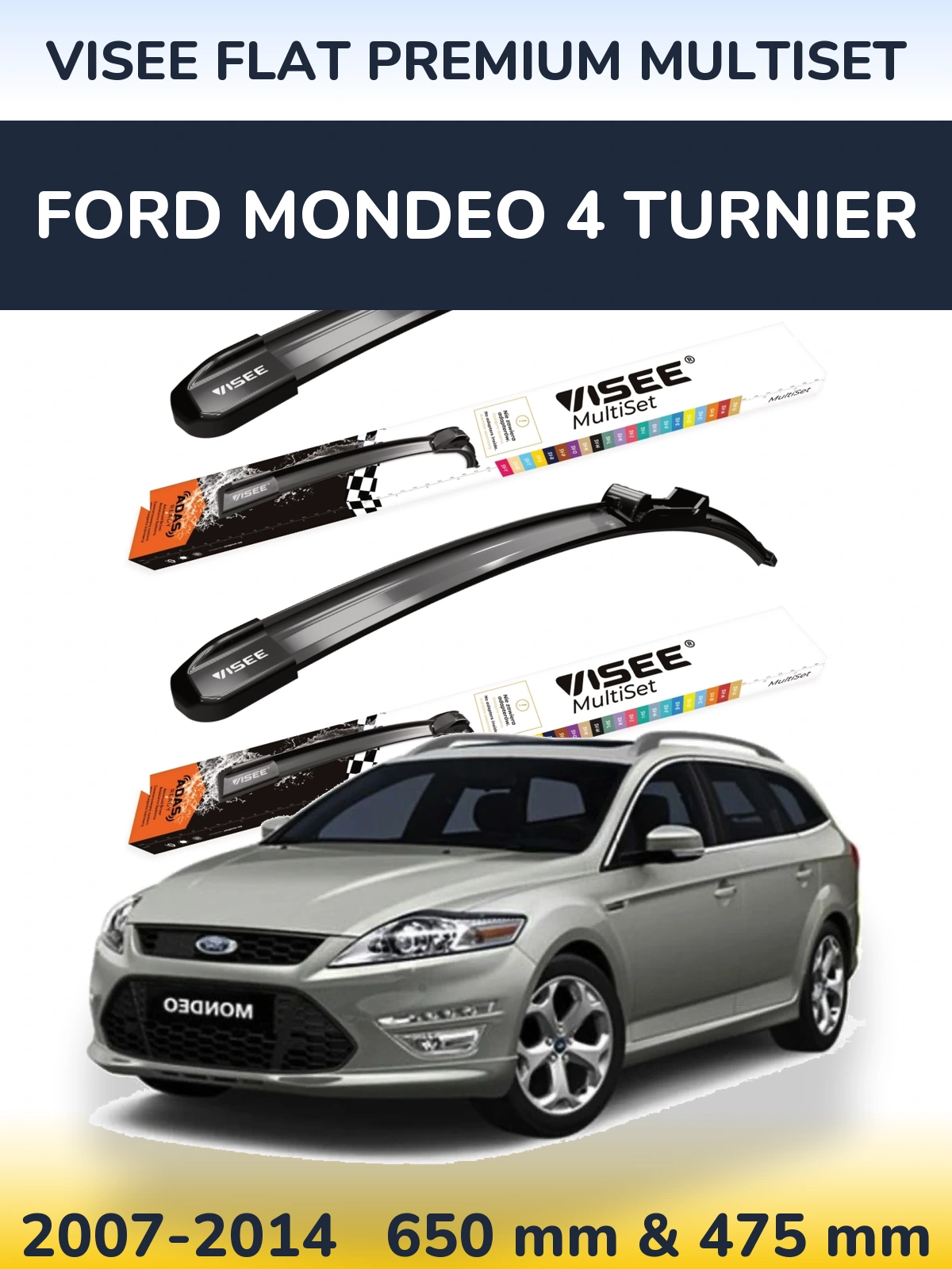 Комплект передних дворников VISEE FLAT PREMIUM MultiSet 650 & 475 мм для Ford Mondeo 4 Turnier 2007-2014