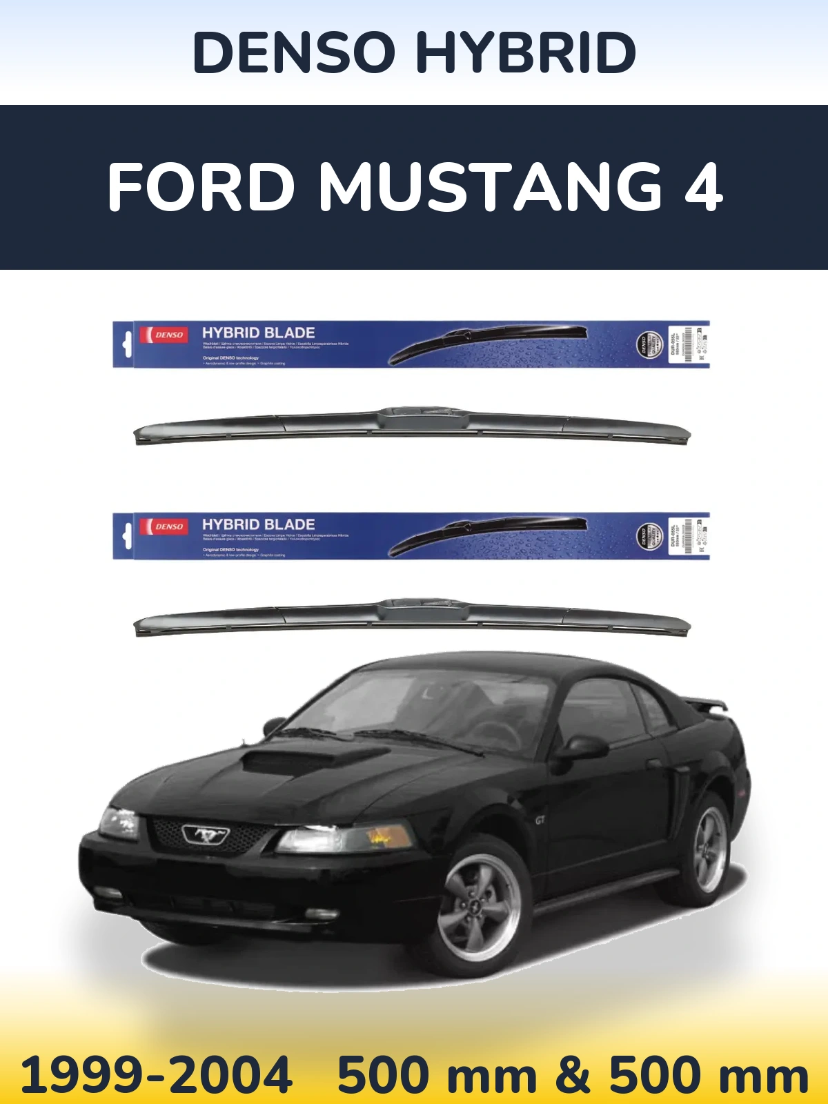 Front wiper blade set Denso Hybrid 500 & 500 mm for Ford Mustang 4 1999-2004