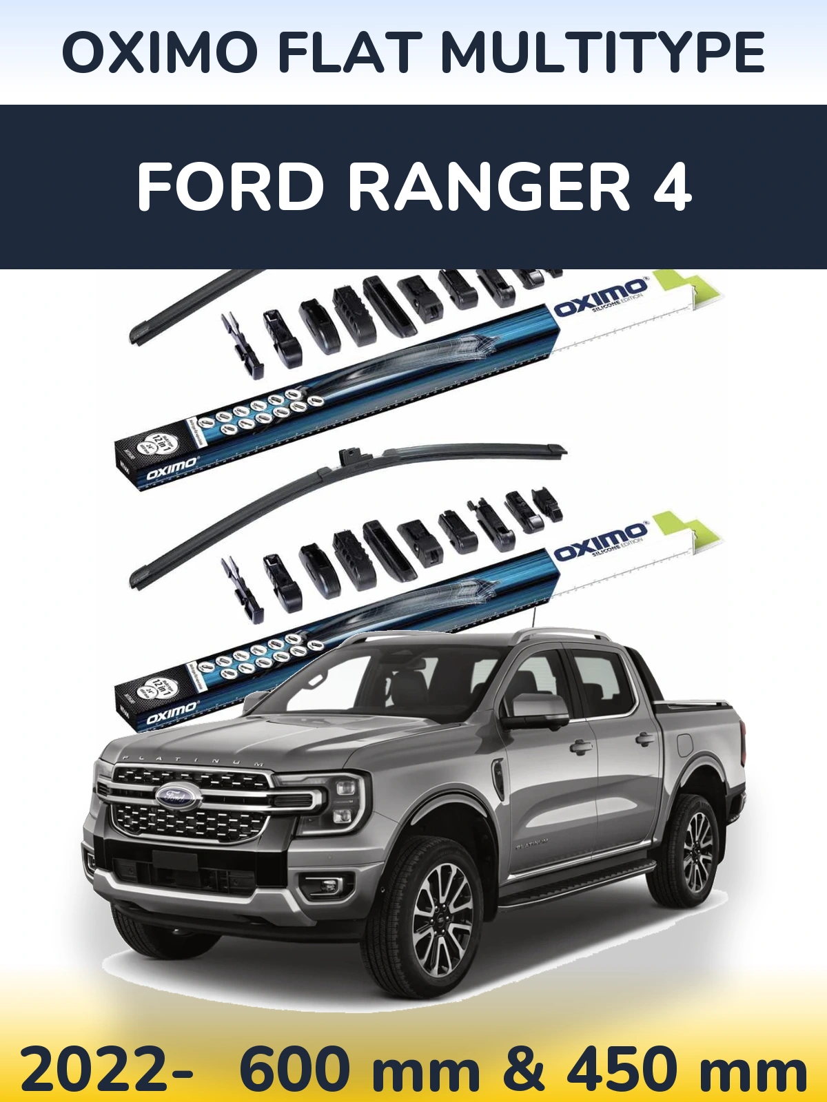 Комплект передніх щіток Oximo Flat MultiТипe 600 & 450 мм для Ford Ranger 4 2022-2026