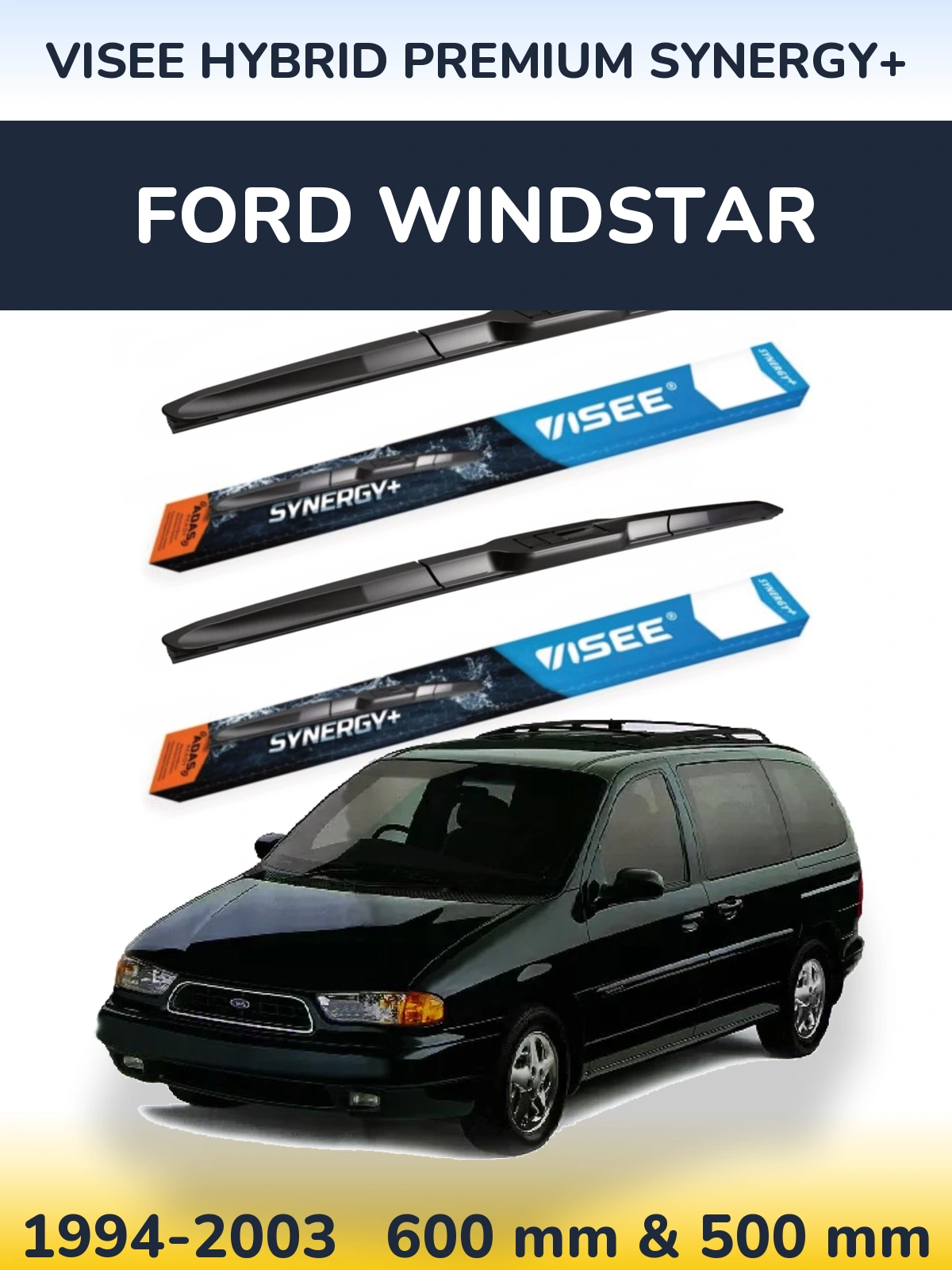 Front wiper blade set VISEE HYBRID PREMIUM SYNERGY+ 600 & 500 mm for Ford Windstar 1994-2003