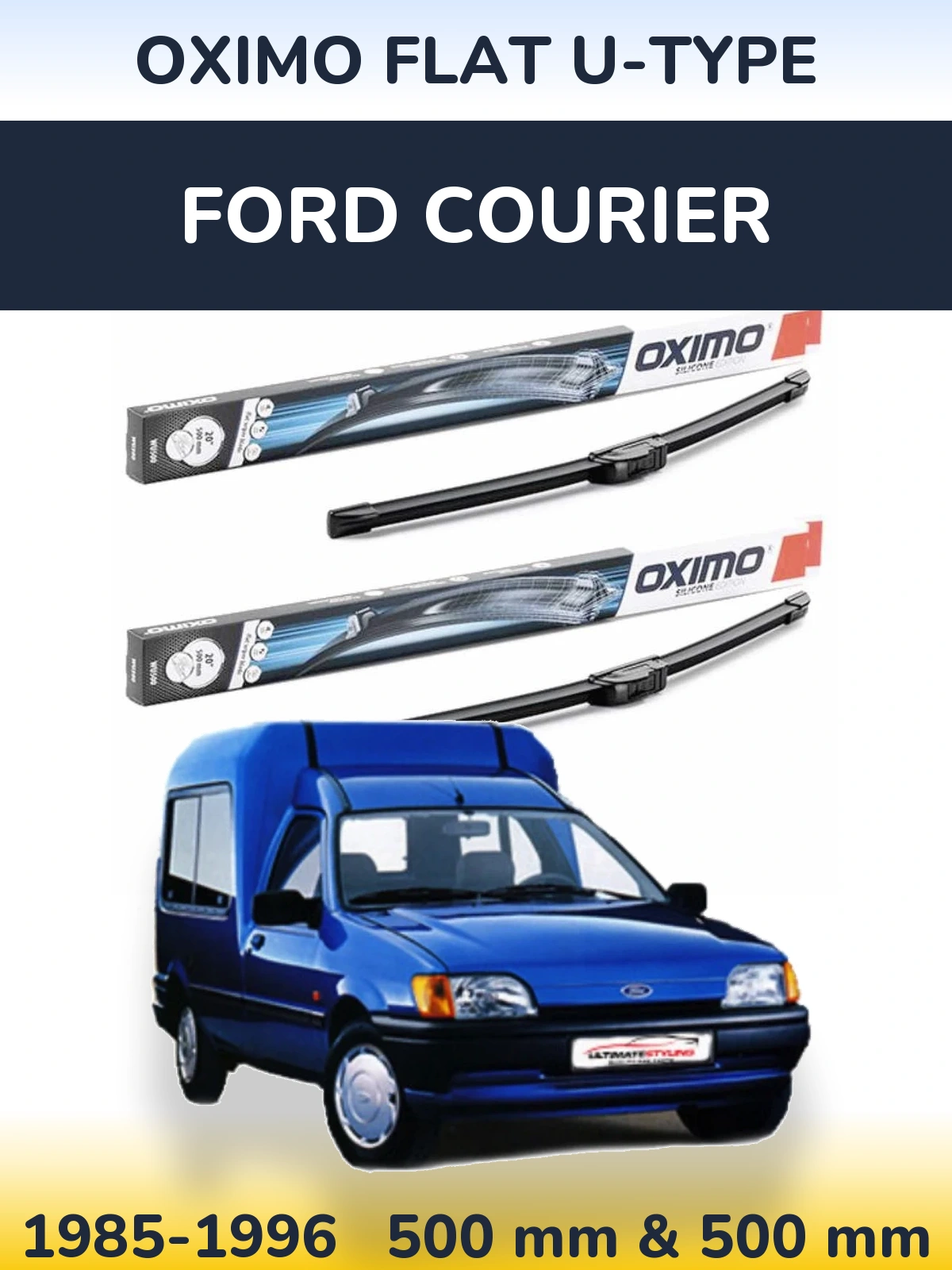 Front wiper blade set Oximo Flat U-type 500 & 500 mm for Ford Courier 1985-1996