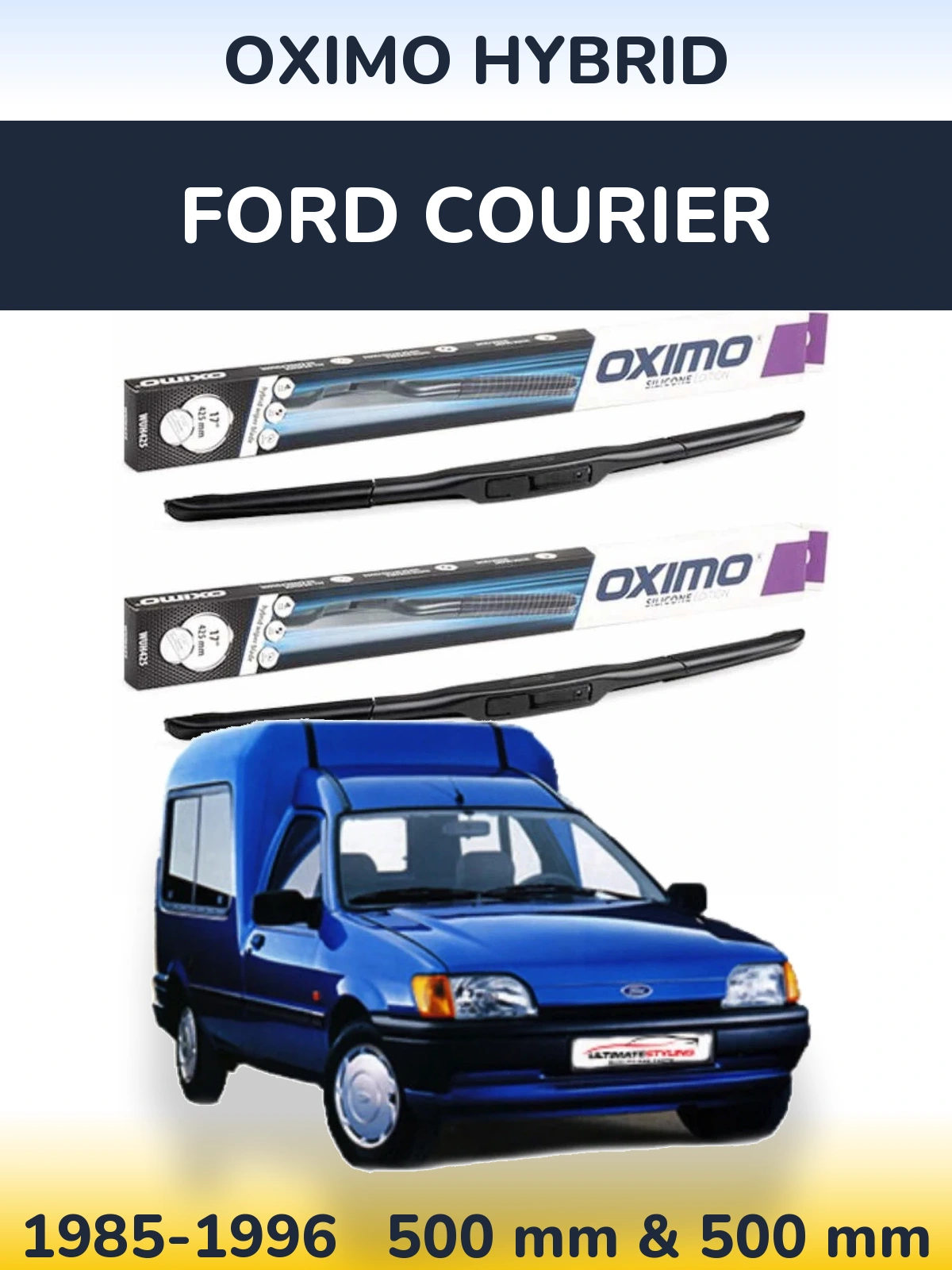 Front wiper blade set Oximo Hybrid 500 & 500 mm for Ford Courier 1985-1996