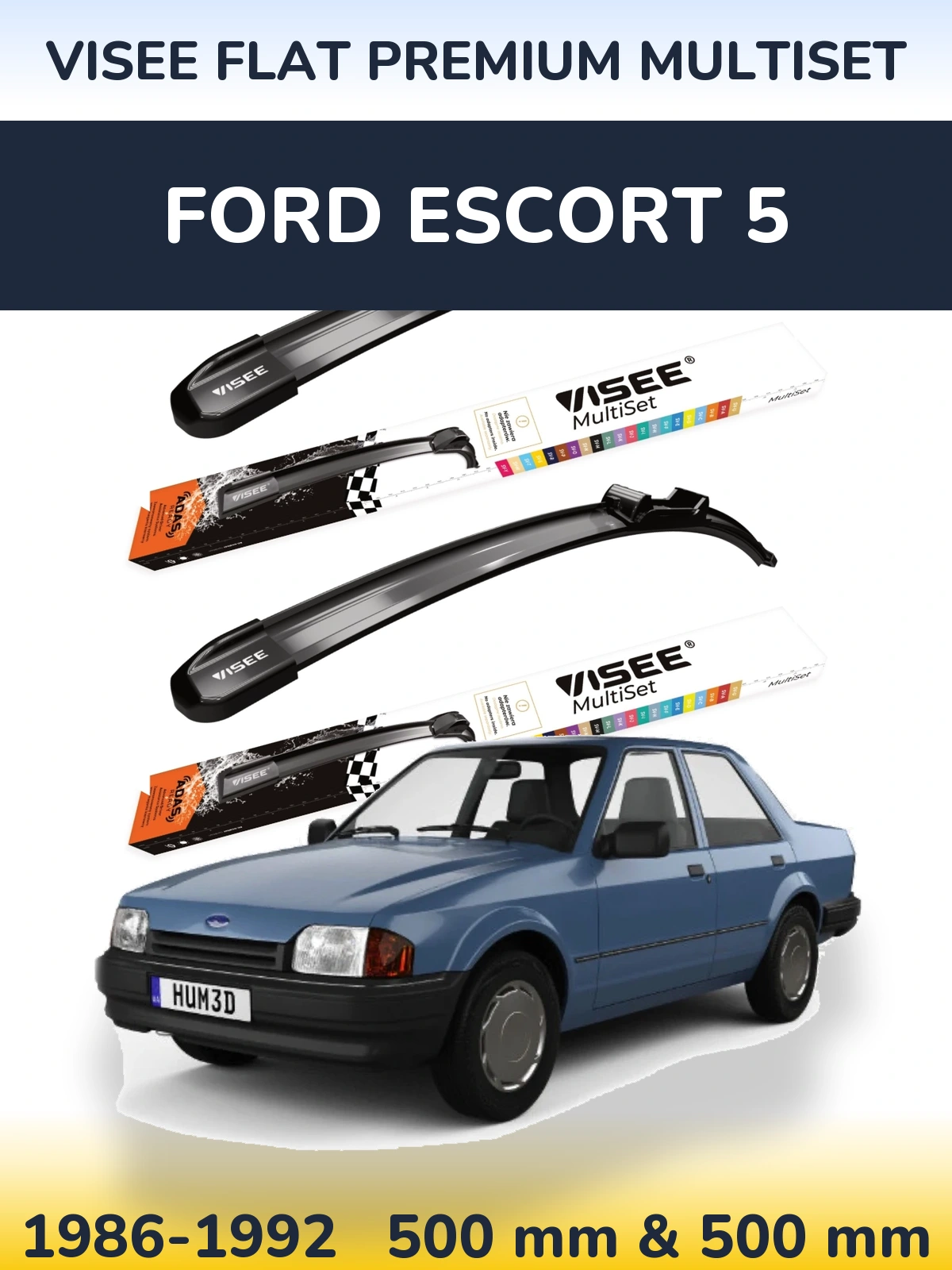 Комплект передних дворников VISEE FLAT PREMIUM MultiSet 500 & 500 мм для Ford Escort 5 1986-1992