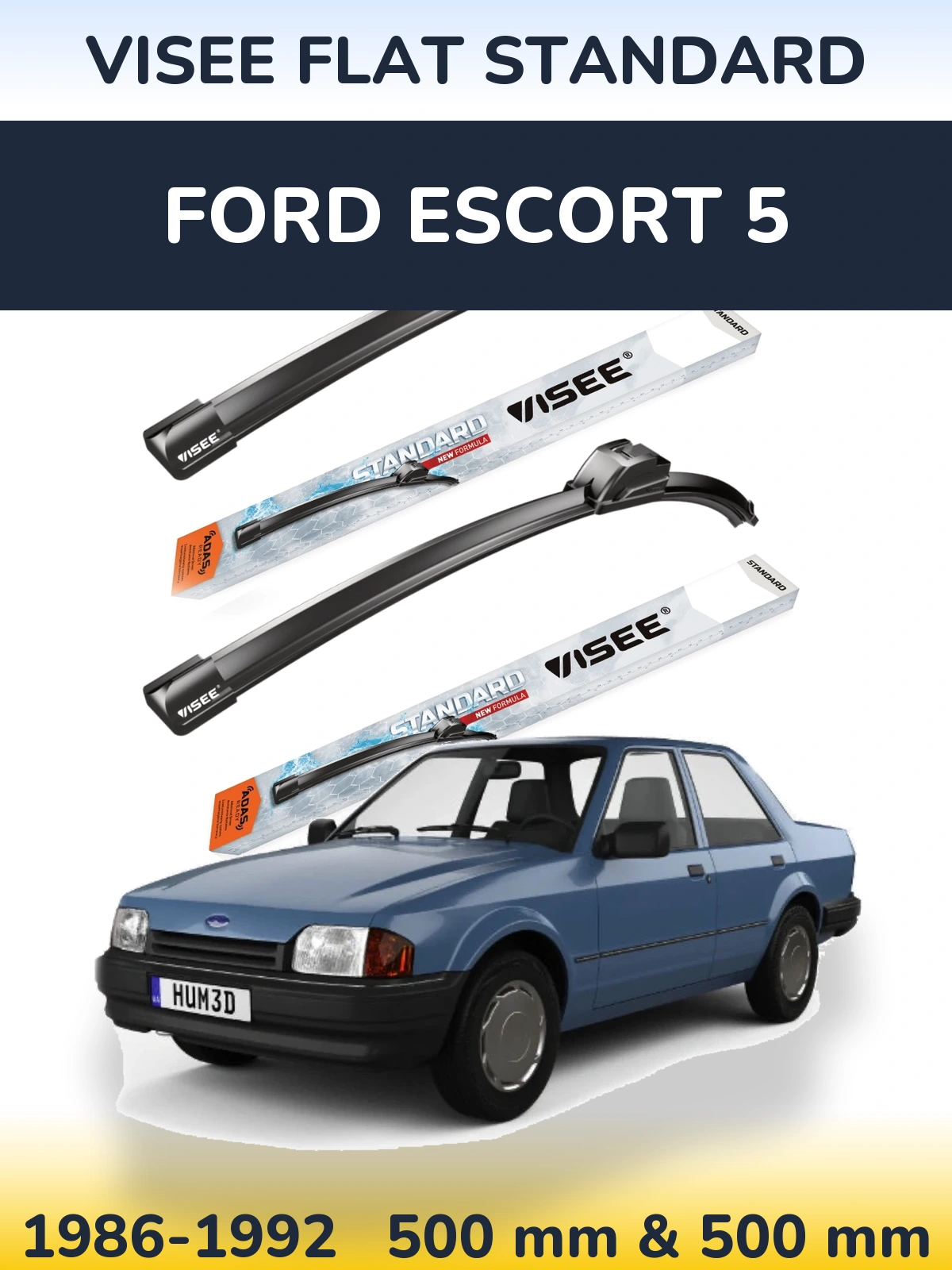 Комплект передних дворников VISEE FLAT STANDARD 500 & 500 мм для Ford Escort 5 1986-1992