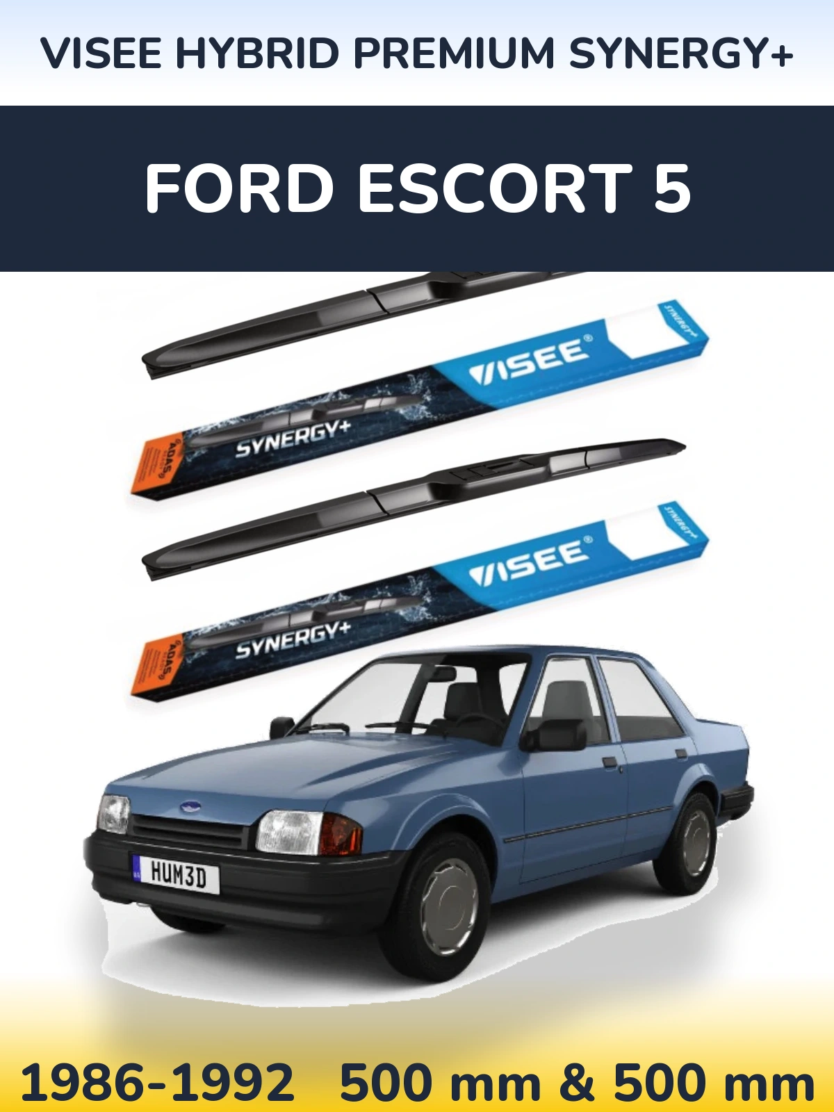 Комплект передних дворников VISEE HYBRID PREMIUM SYNERGY+ 500 & 500 мм для Ford Escort 5 1986-1992