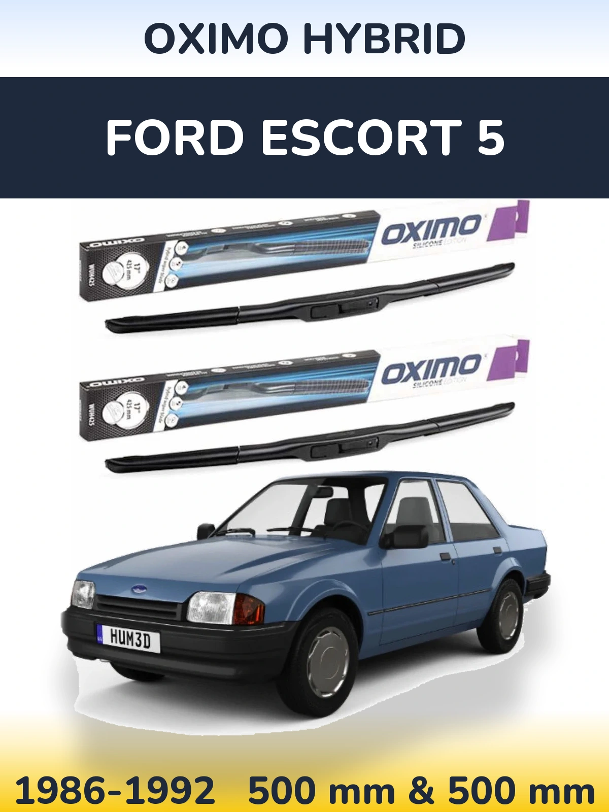 Комплект передних дворников Oximo Hybrid 500 & 500 мм для Ford Escort 5 1986-1992