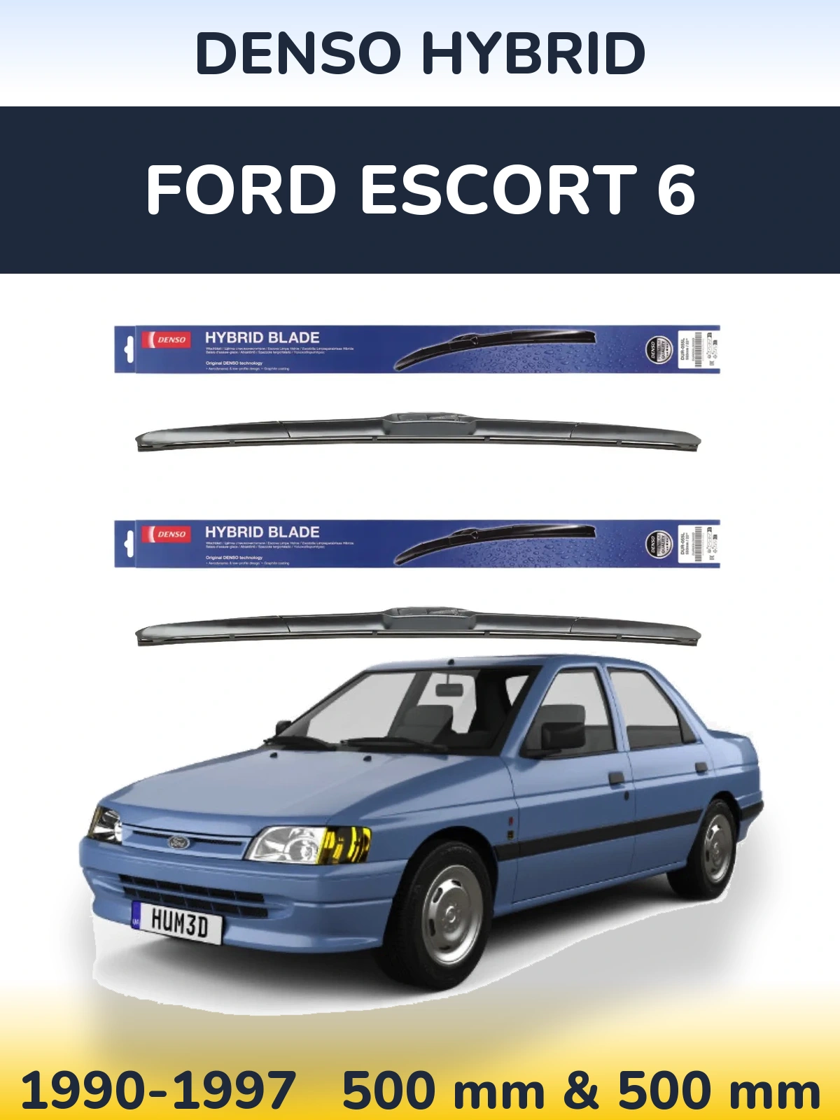 Комплект передніх щіток Denso Hybrid 500 & 500 мм для Ford Escort 6 1990-1997