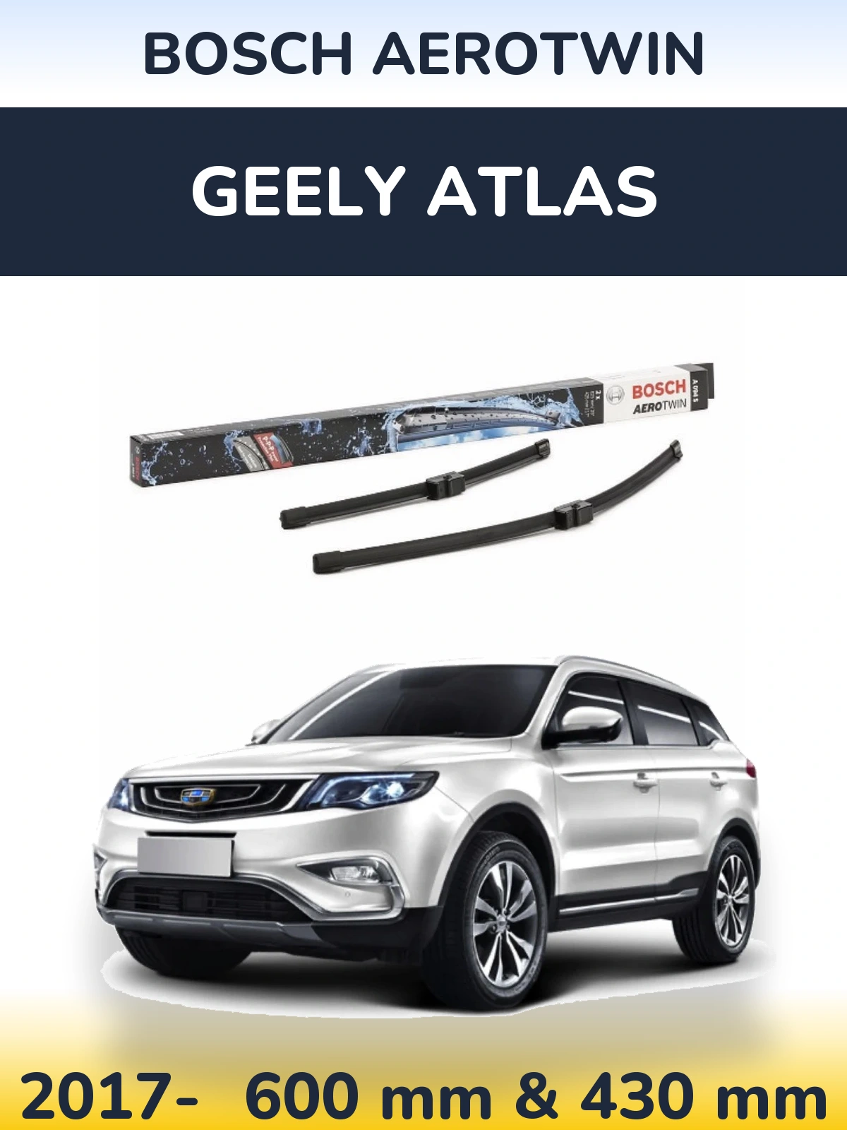 Комплект передних дворников BOSCH AeroTwin 625 & 425 мм для Geely Atlas 2017-2026