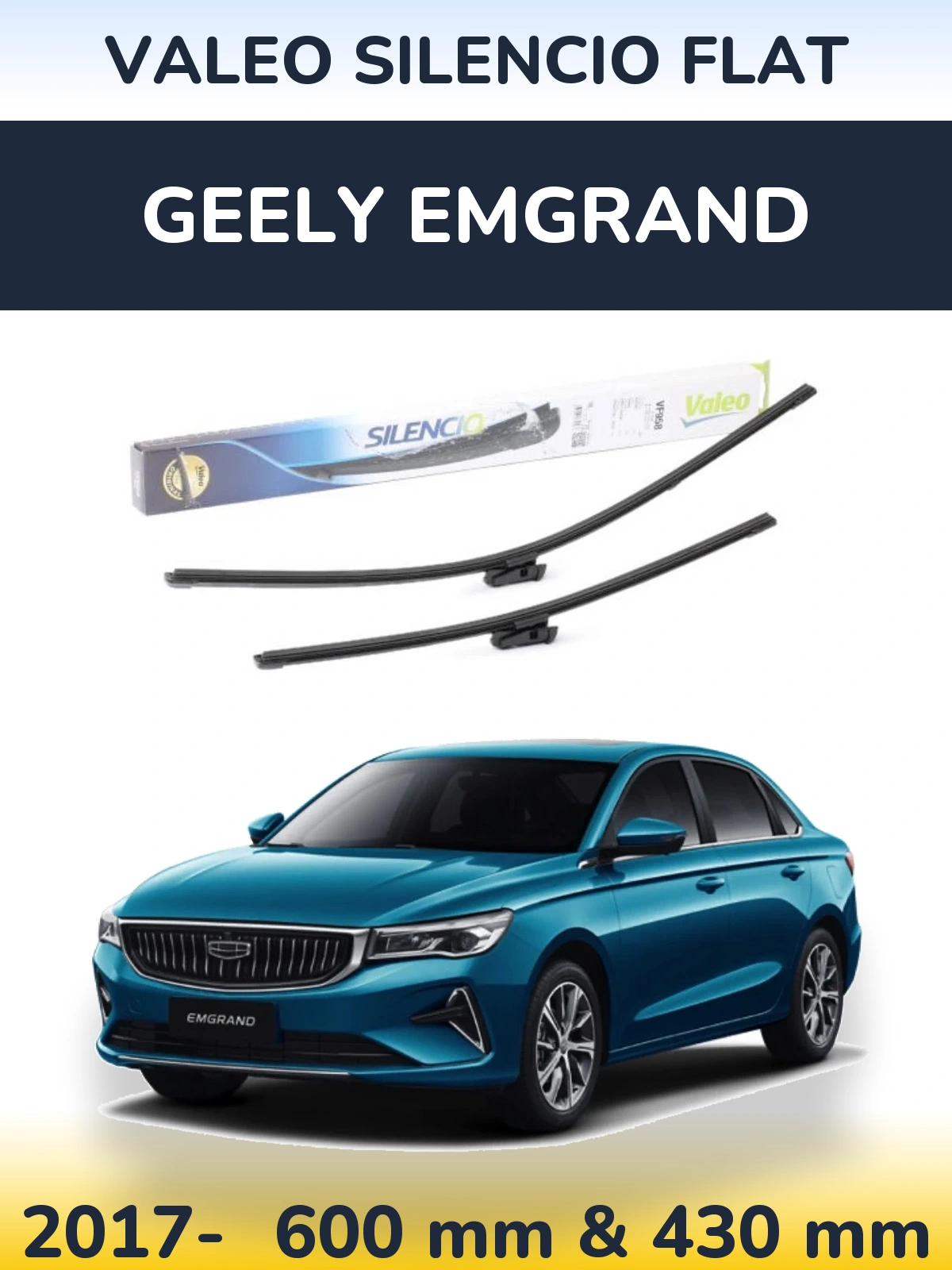 Комплект передних дворников Valeo Silencio Flat 600 & 430 мм для Geely Emgrand 2017-2026