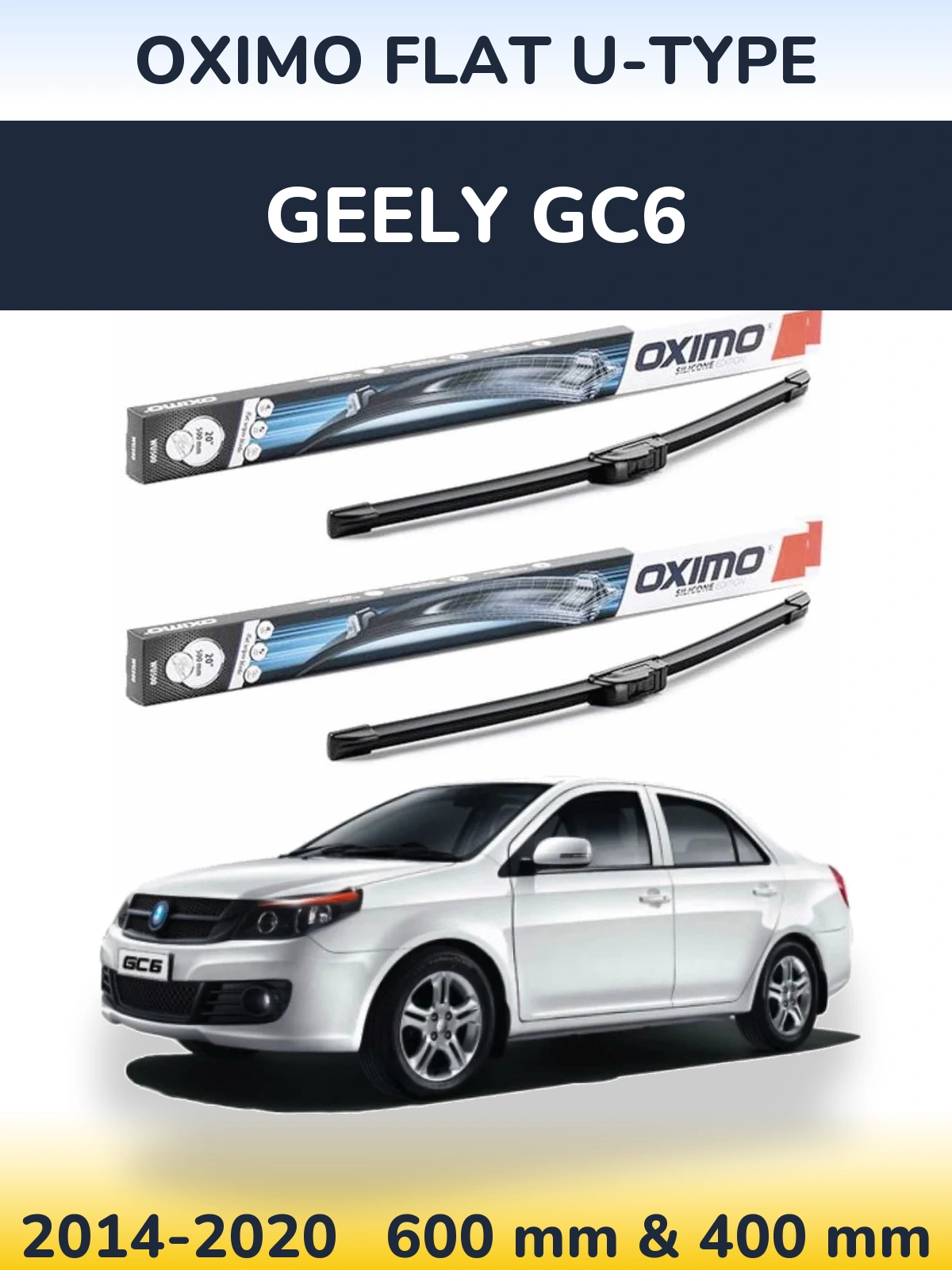 Front wiper blade set Oximo Flat U-type 600 & 400 mm for Geely GC6 2014-2020