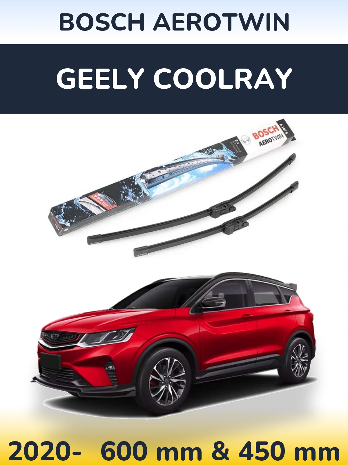 Комплект передних дворников BOSCH AeroTwin 600 & 450 мм для Geely Coolray 2020-2026