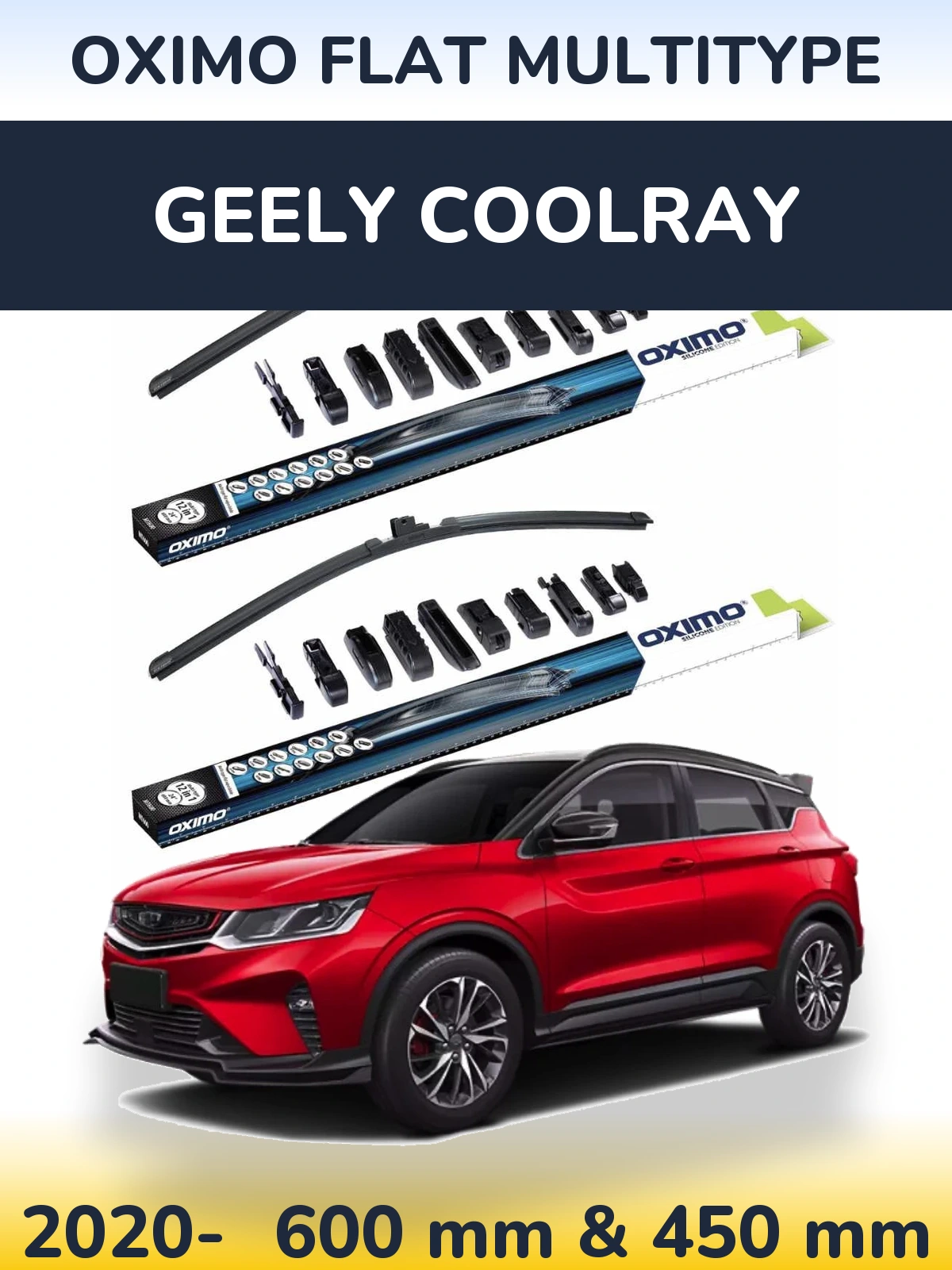 Комплект передних дворников Oximo Flat MultiТипe 600 & 450 мм для Geely Coolray 2020-2026