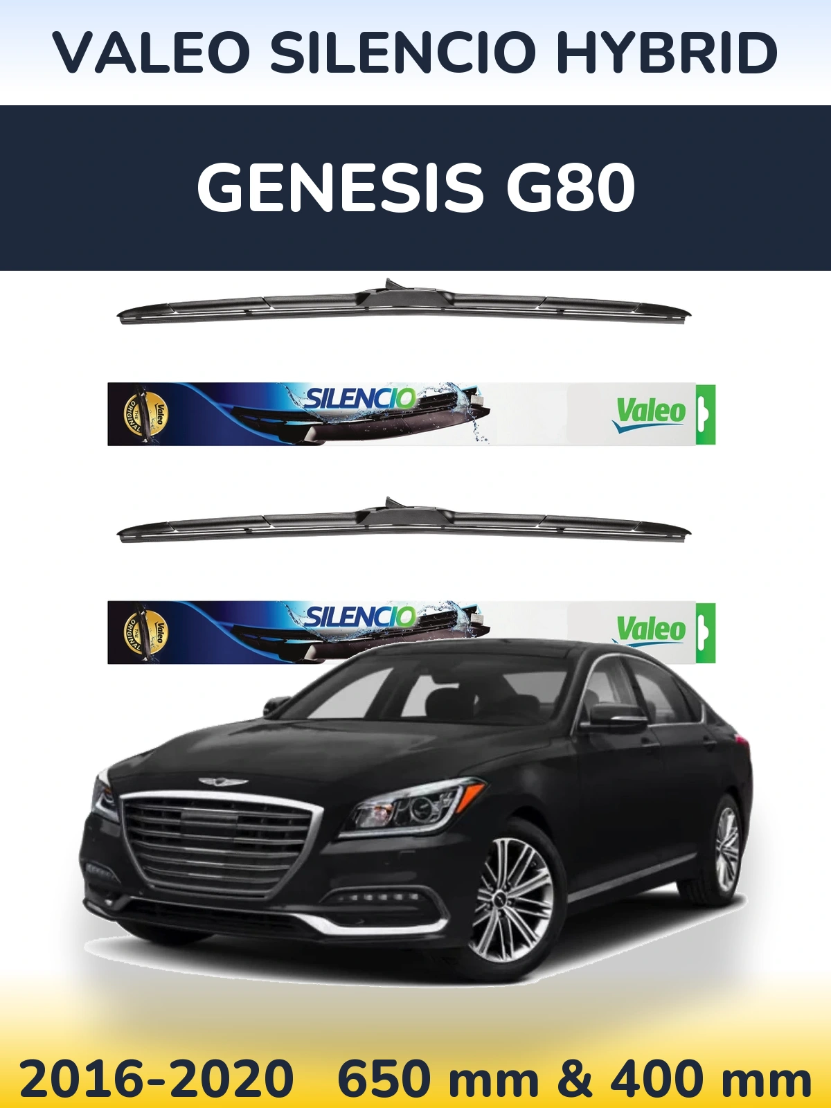 Комплект передних дворников Valeo Silencio Hybrid 650 & 400 мм для Genesis G80 2016-2020