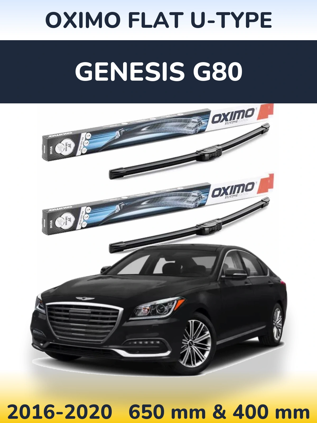 Комплект передних дворников Oximo Flat U-type 650 & 400 мм для Genesis G80 2016-2020