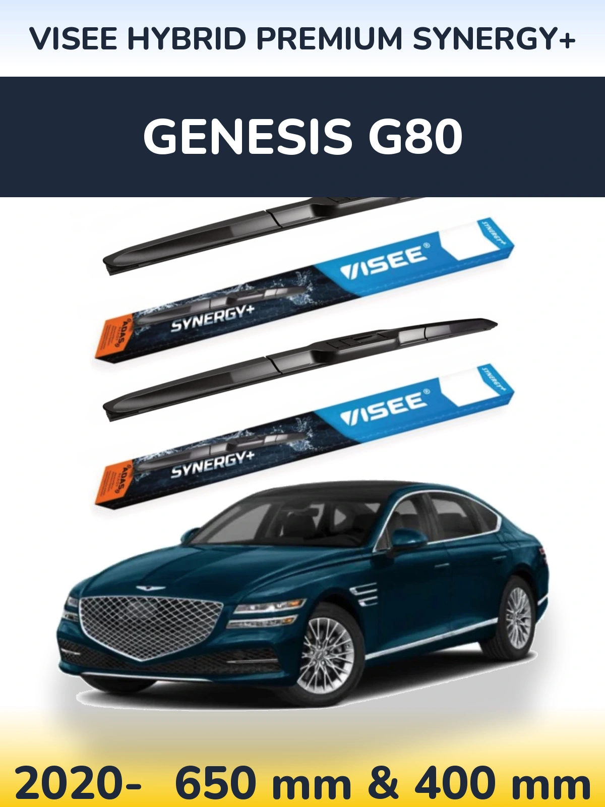 Комплект передних дворников VISEE HYBRID PREMIUM SYNERGY+ 650 & 400 мм для Genesis G80 2020-2026