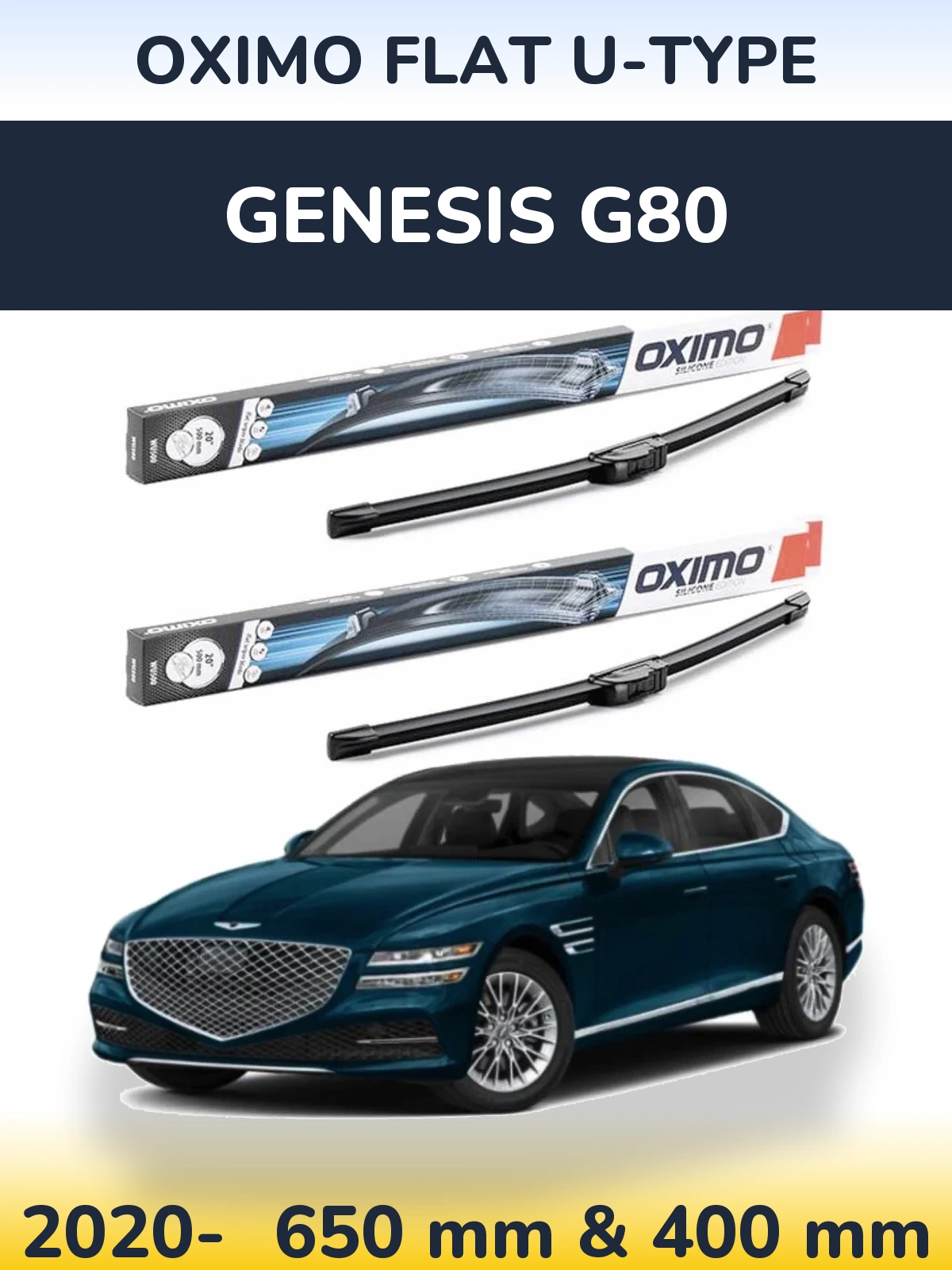 Комплект передних дворников Oximo Flat U-type 650 & 400 мм для Genesis G80 2020-2026