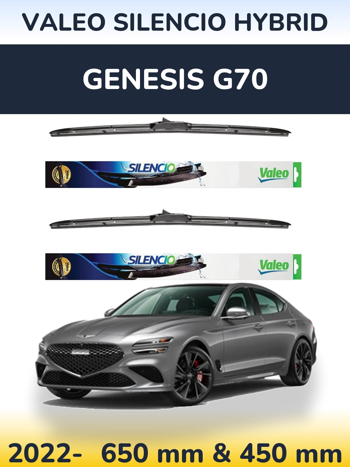 Комплект передних дворников Valeo Silencio Hybrid 650 & 450 мм для Genesis G70 2022-2026