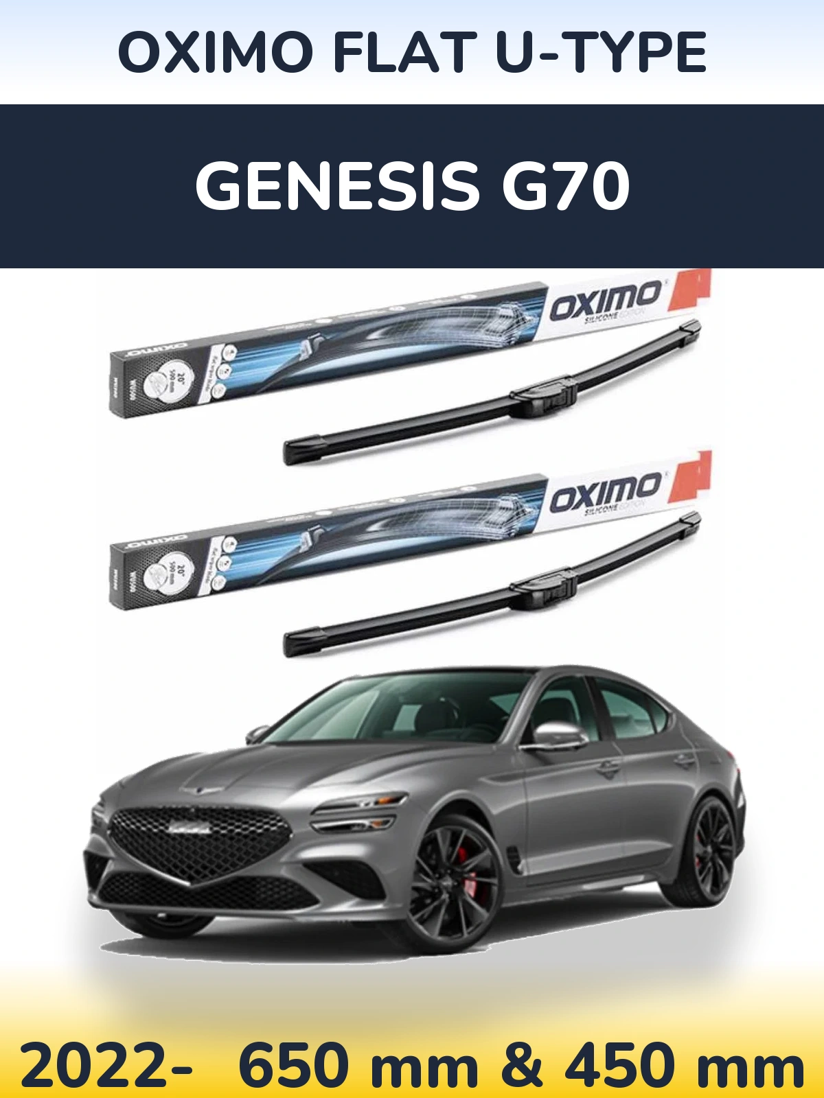 Комплект передних дворников Oximo Flat U-type 650 & 450 мм для Genesis G70 2022-2026