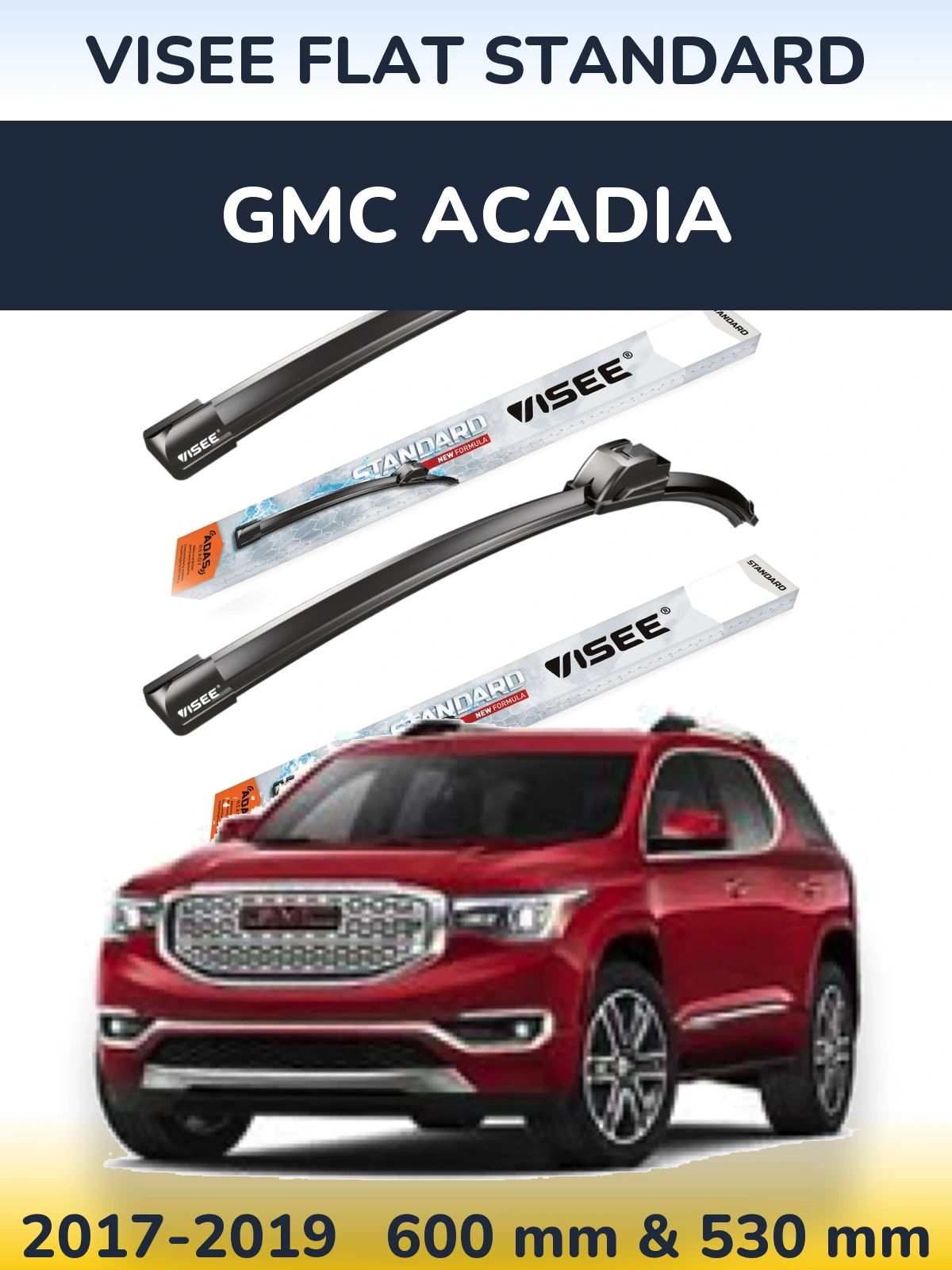 Комплект передних дворников VISEE FLAT STANDARD 600 & 530 мм для GMC Acadia 2017-2019