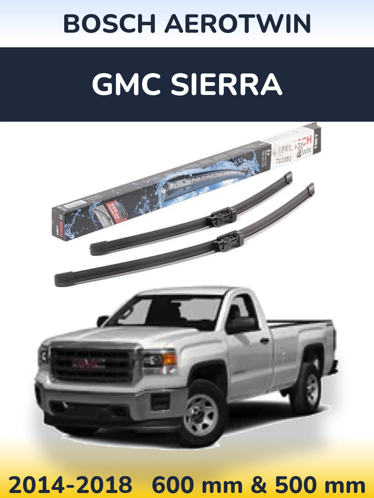 Комплект передних дворников BOSCH AeroTwin 600 & 500 мм для GMC Sierra 2014-2018