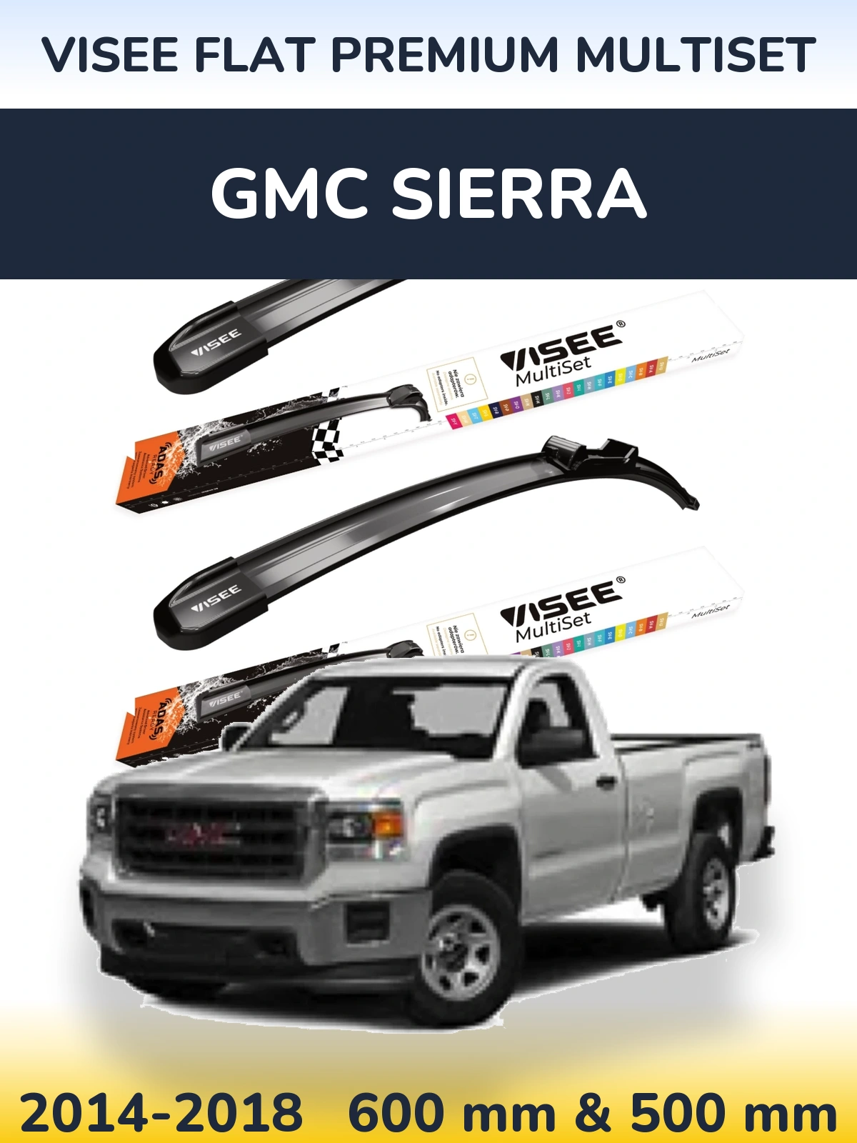Комплект передних дворников VISEE FLAT PREMIUM MultiSet 600 & 500 мм для GMC Sierra 2014-2018