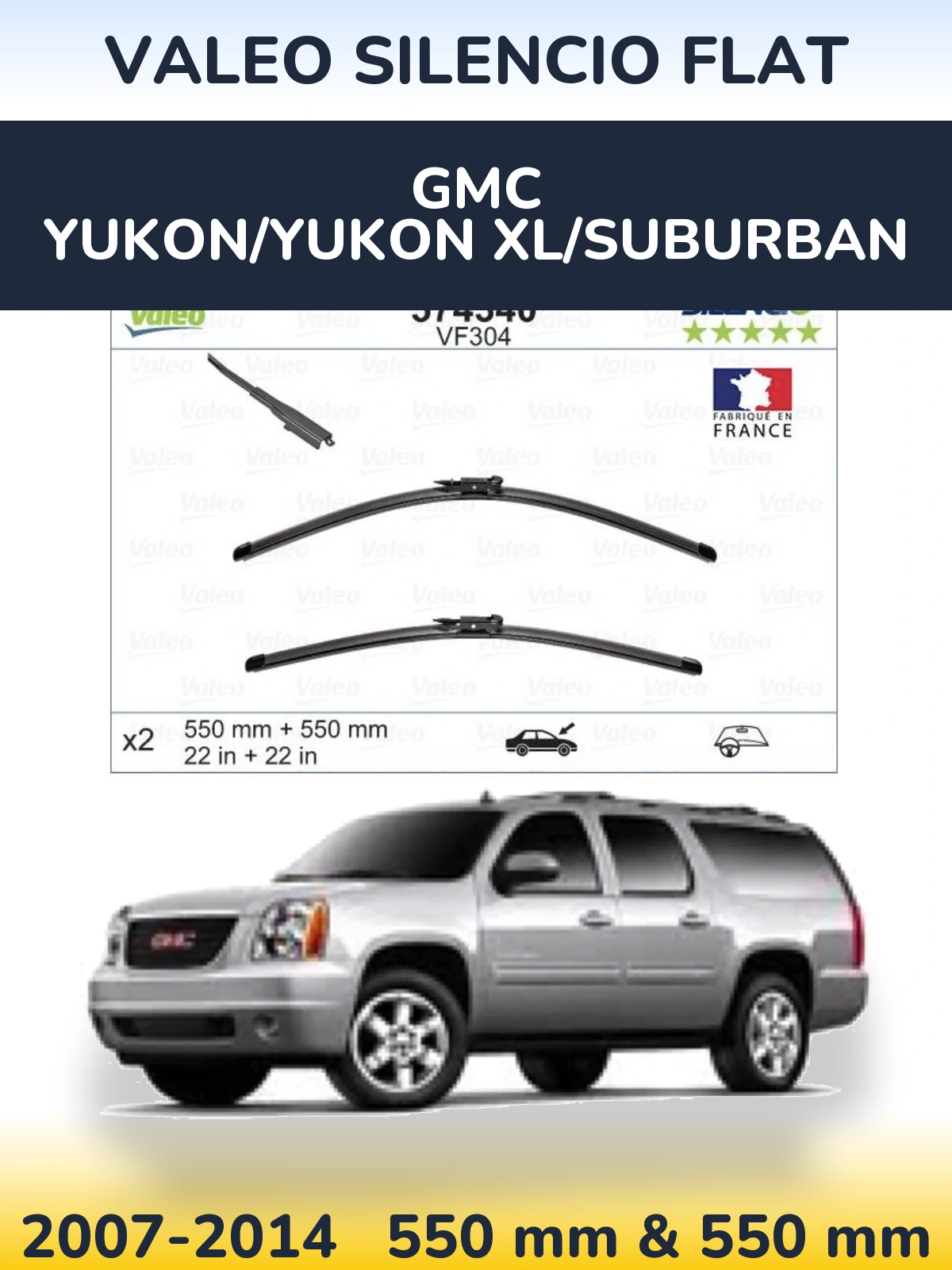 Комплект передніх щіток Valeo Silencio Flat 550 & 550 мм для GMC Yukon/Yukon XL/Suburban 2007-2014