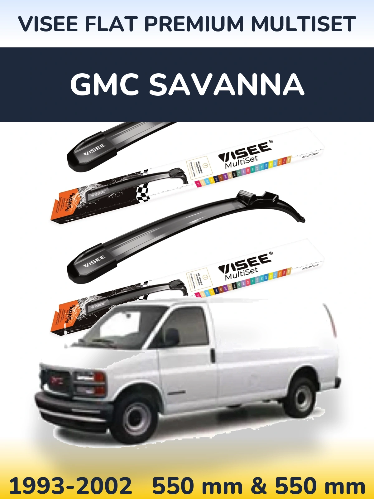 Комплект передніх щіток VISEE FLAT PREMIUM MultiSet 550 & 550 мм для GMC Savanna 1993-2002