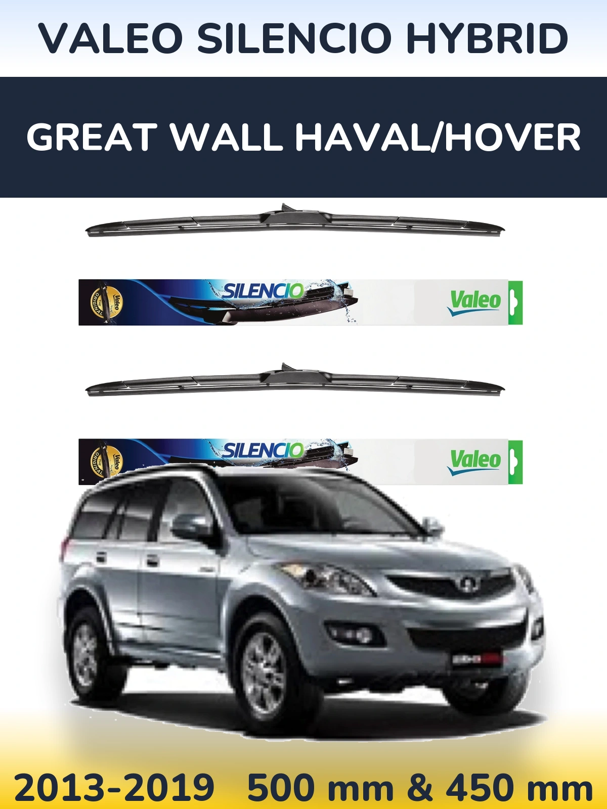 Front wiper blade set Valeo Silencio Hybrid 500 & 450 mm for Great Wall Haval/Hover 2013-2019