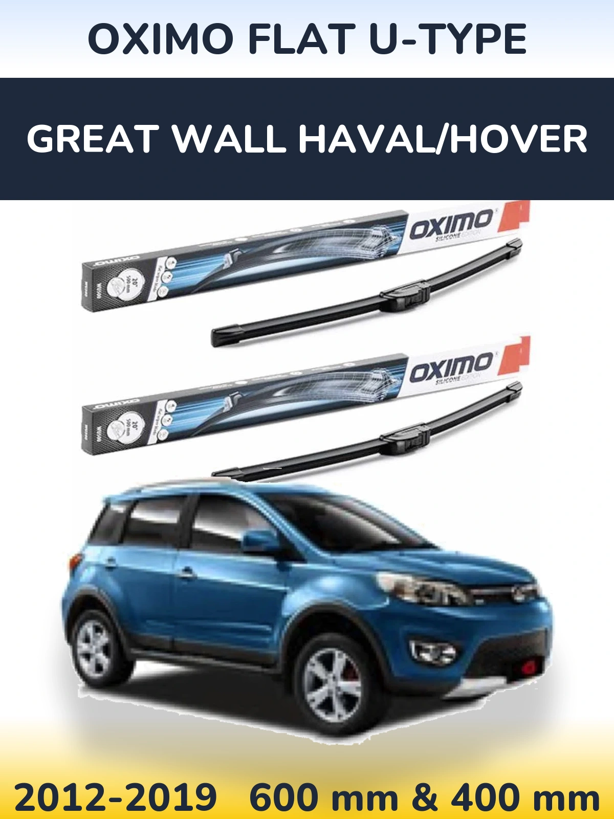 Комплект передніх щіток Oximo Flat U-type 600 & 400 мм для Great Wall Haval/Hover 2012-2019