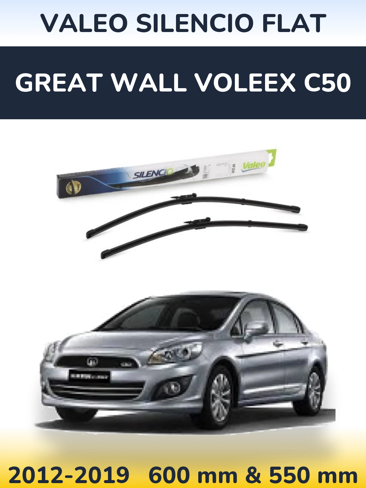 Front wiper blade set Valeo Silencio Flat 600 & 550 mm for Great Wall Voleex C50 2012-2019