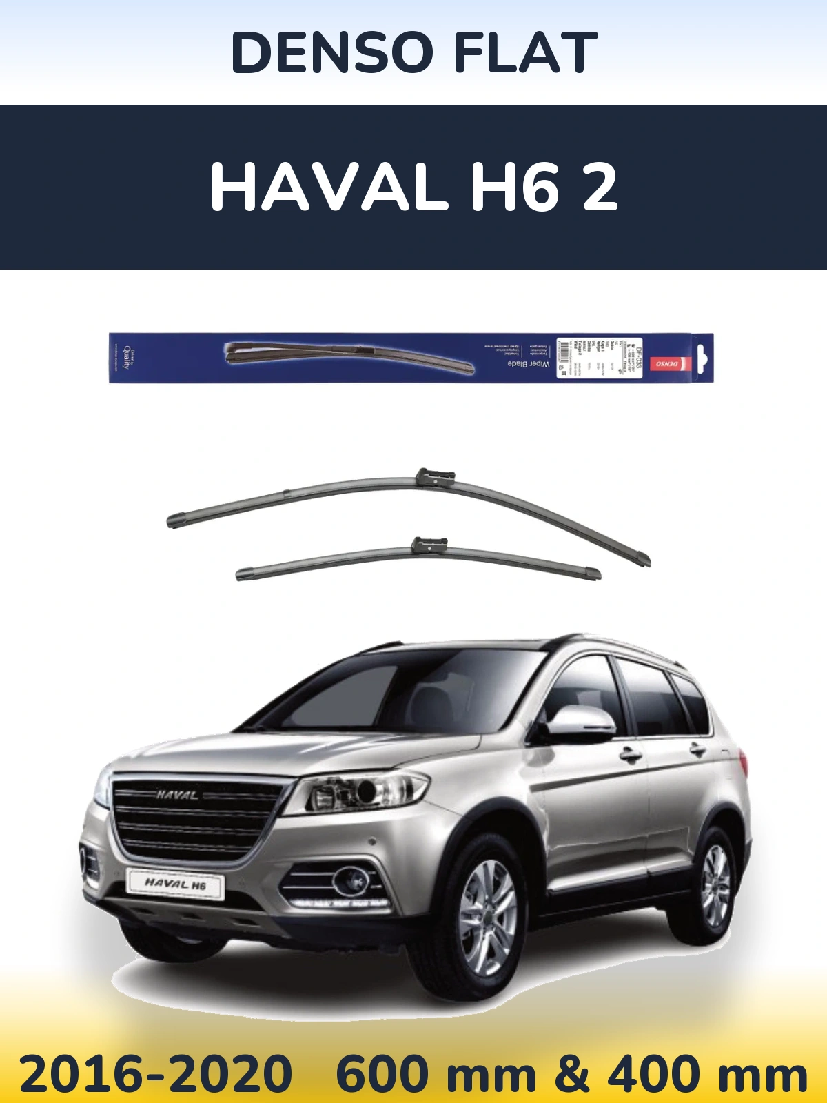 Front wiper blade set Denso Flat 600 & 400 mm for Haval H6 2 2016-2020