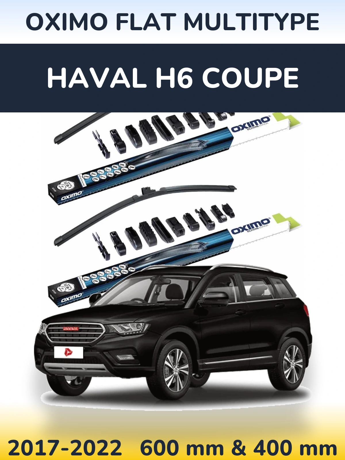 Front wiper blade set Oximo Flat MultiTypee 600 & 400 mm for Haval H6 coupe 2017-2022