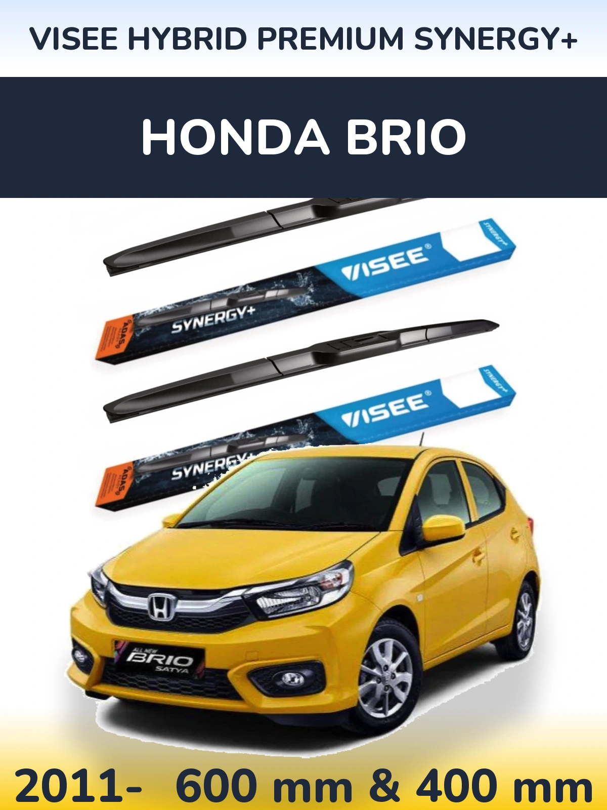 Front wiper blade set VISEE HYBRID PREMIUM SYNERGY+ 600 & 400 mm for Honda Brio 2011-2026