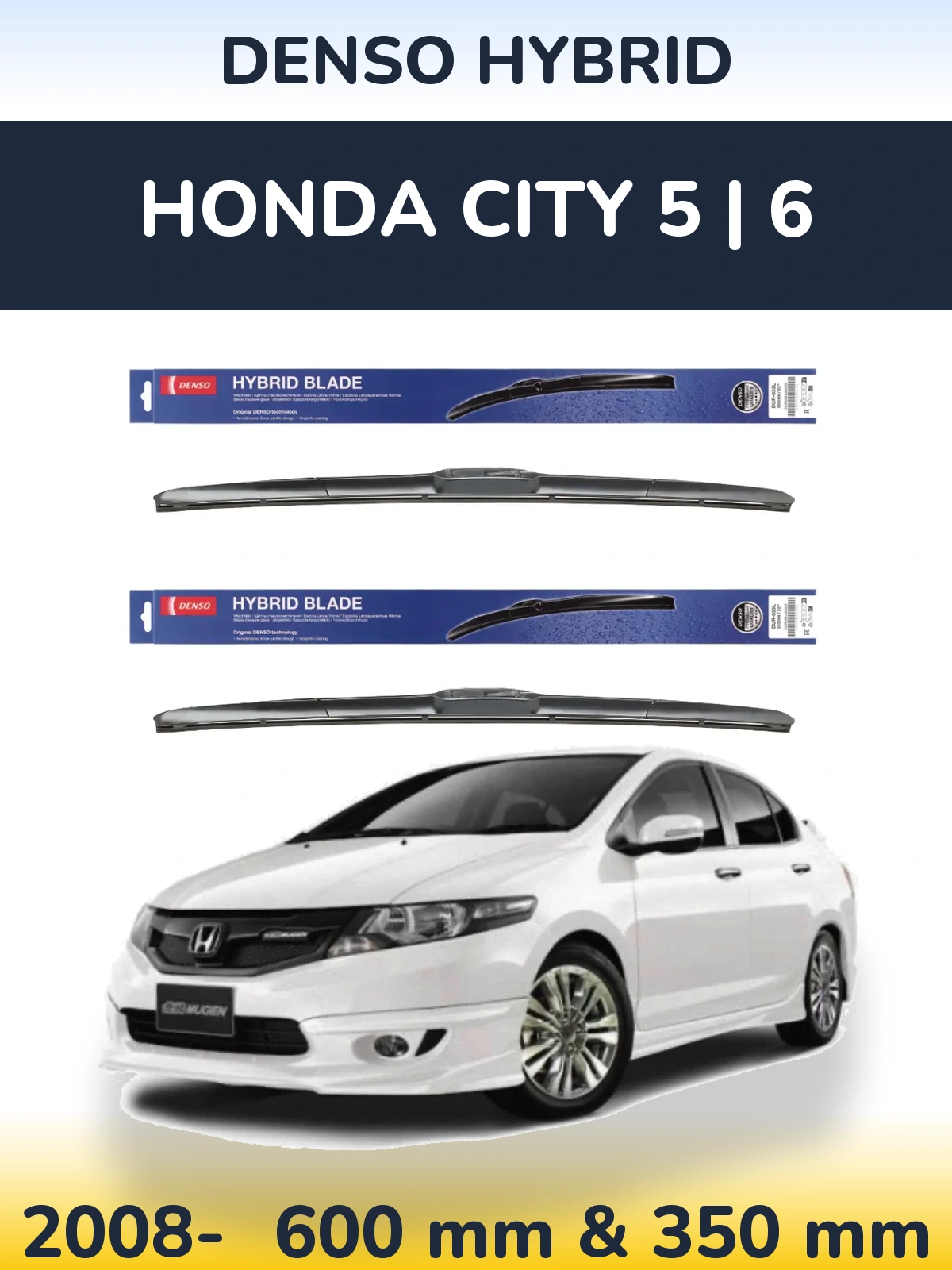 Комплект передних дворников Denso Hybrid 600 & 350 мм для Honda City 5 | 6 2008-2026