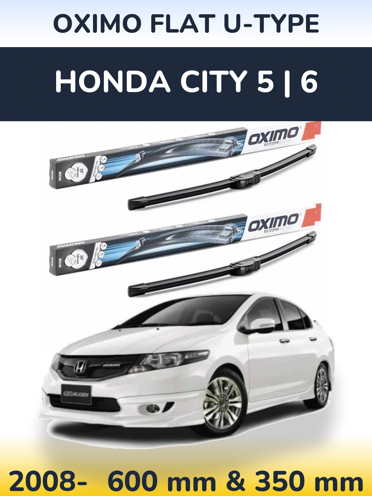 Комплект передних дворников Oximo Flat U-type 600 & 350 мм для Honda City 5 | 6 2008-2026