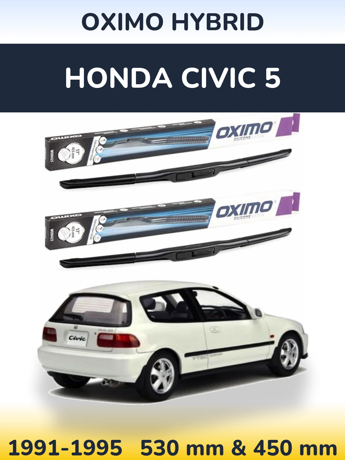 Комплект передних дворников Oximo Hybrid 530 & 450 мм для Honda Civic 5 1991-1995