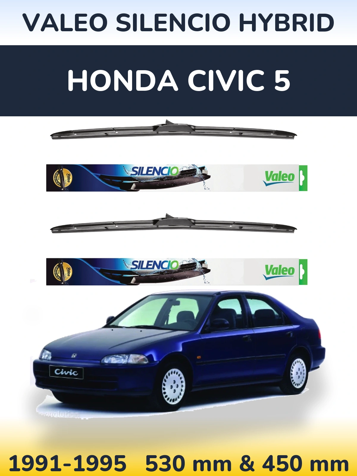 Комплект передних дворников Valeo Silencio Hybrid 530 & 450 мм для Honda Civic 5 1991-1995