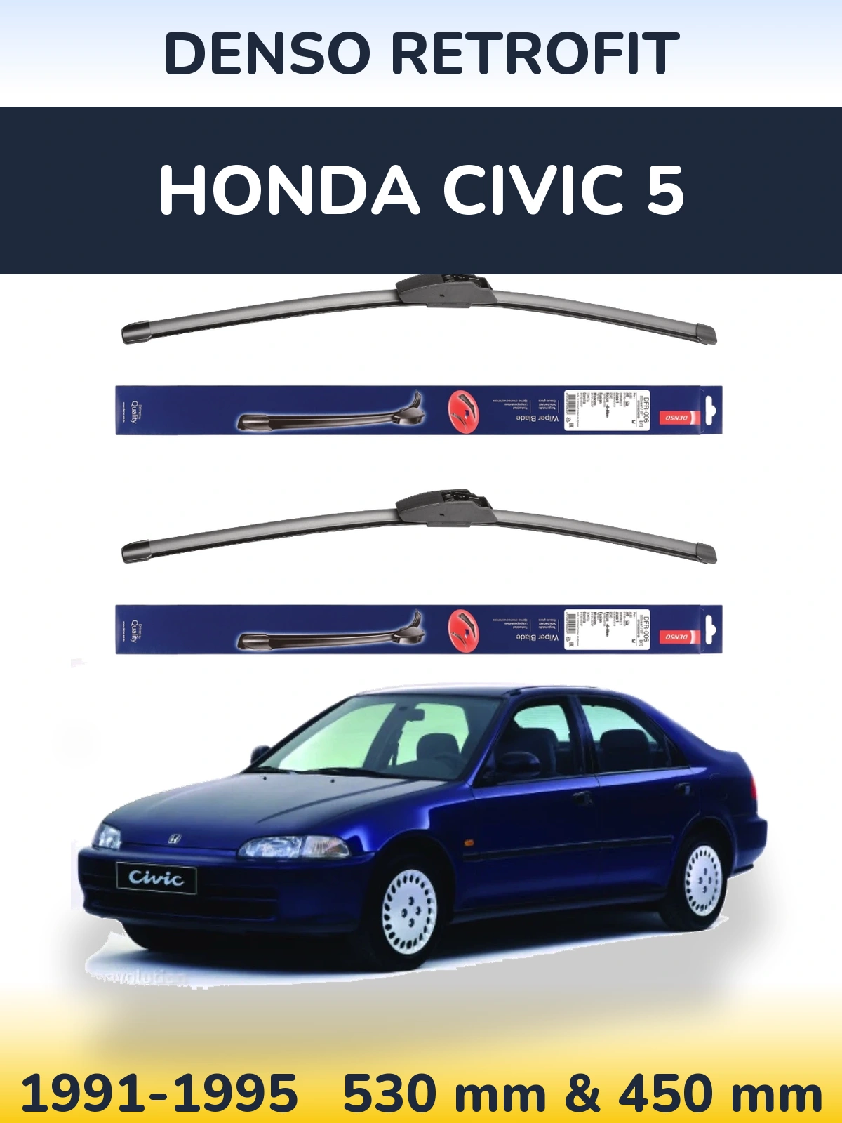 Комплект передних дворников Denso Retrofit 530 & 450 мм для Honda Civic 5 1991-1995