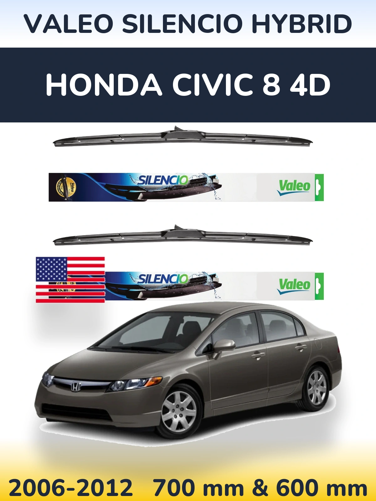 Torkarblad Valeo Silencio Hybrid för Honda Civic 8 4D