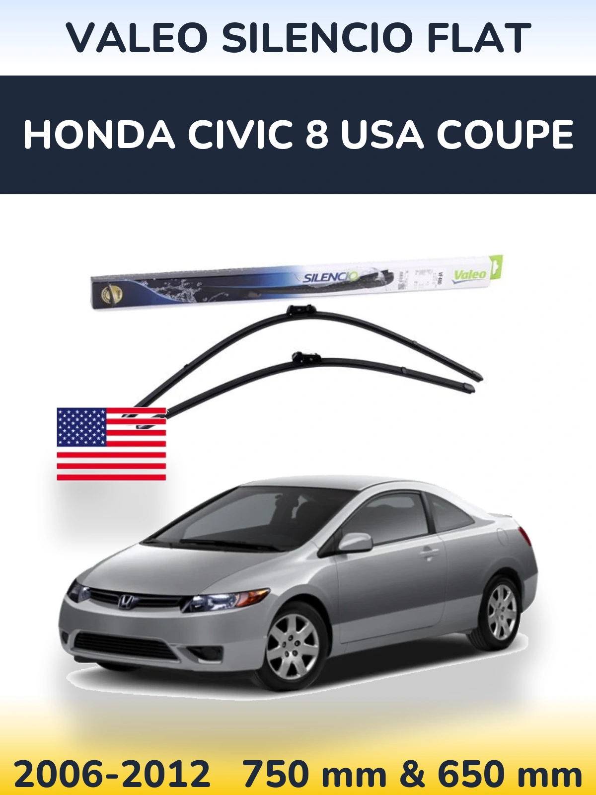 Torkarblad Valeo Silencio Flat för Honda Civic 8 USA coupe