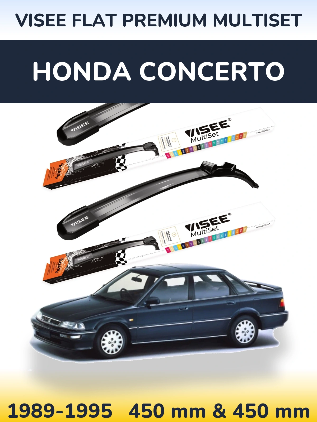 Комплект передніх щіток VISEE FLAT PREMIUM MultiSet 450 & 450 мм для Honda Concerto 1989-1995