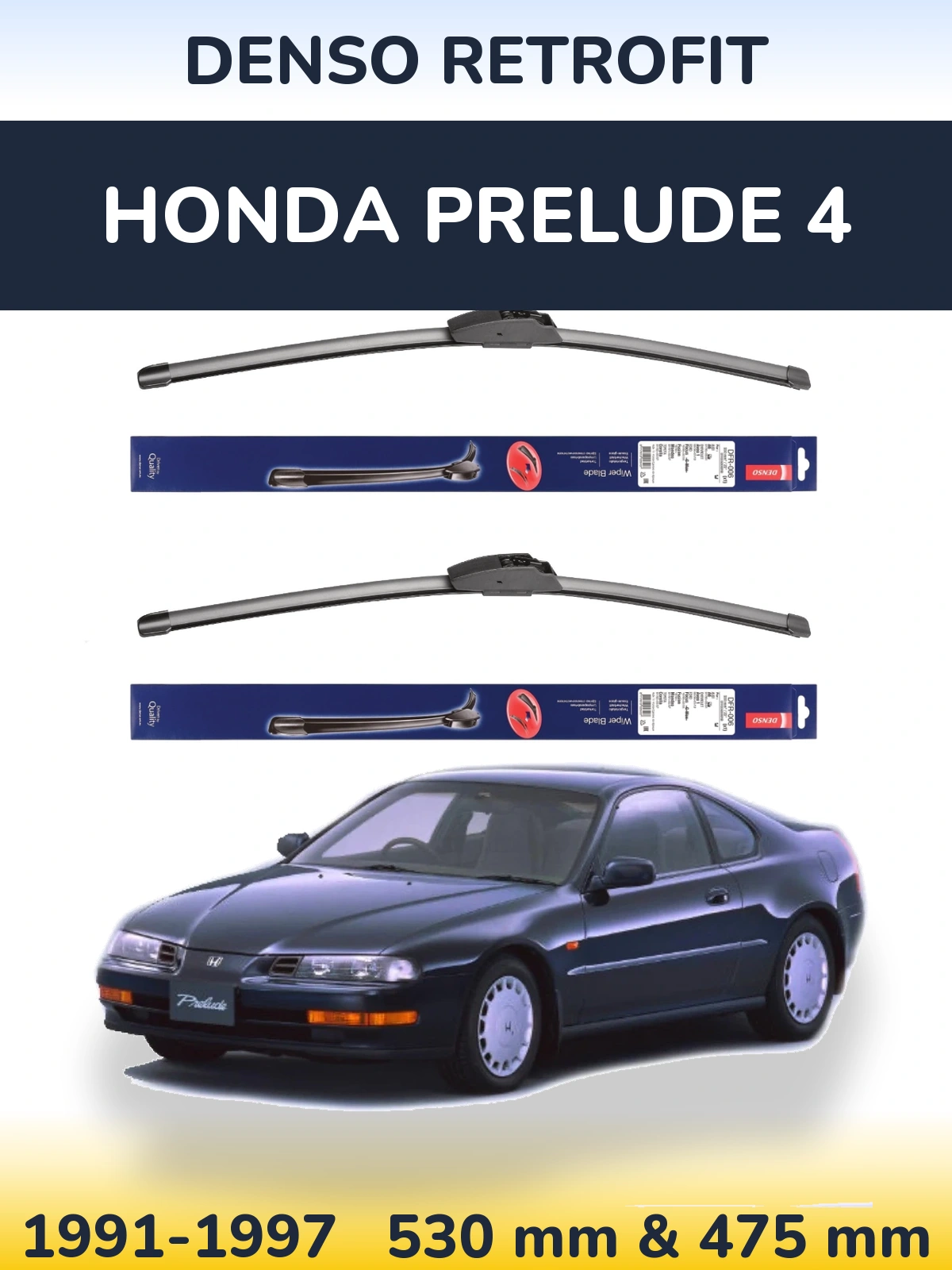 Front wiper blade set Denso Retrofit 530 & 475 mm for Honda Prelude 4 1991-1997