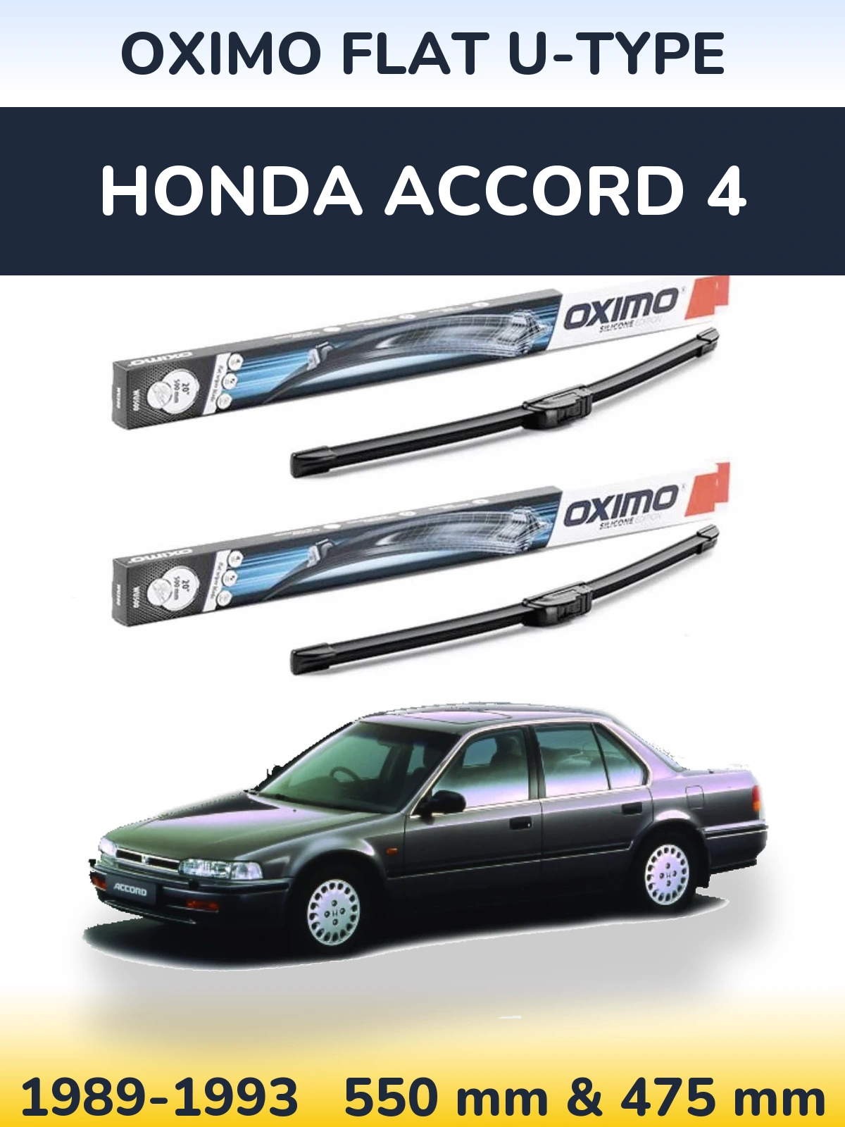 Front wiper blade set Oximo Flat U-type 550 & 475 mm for Honda Accord 4 1989-1993