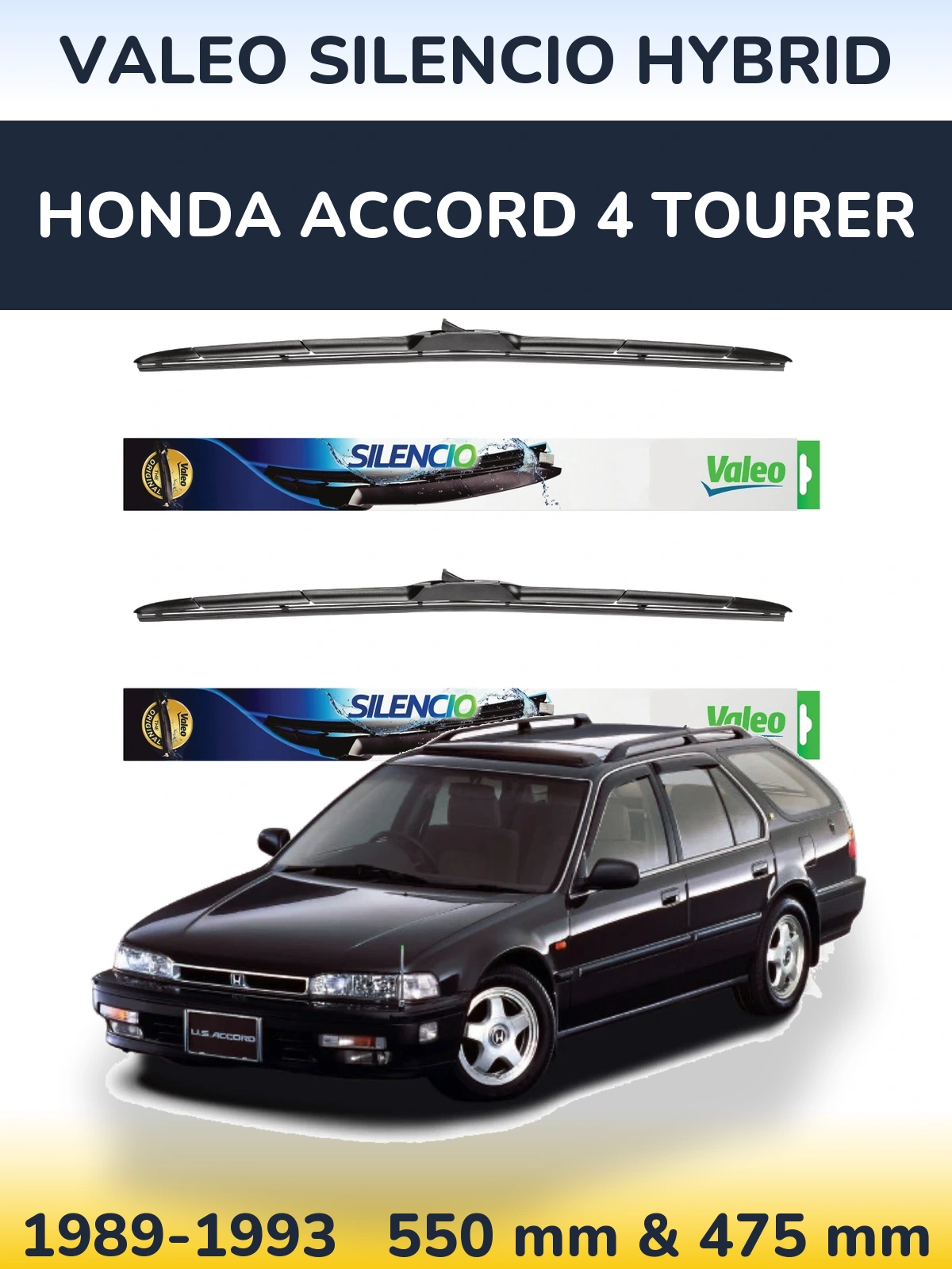 Комплект передних дворников Valeo Silencio Hybrid 550 & 475 мм для Honda Accord 4 Tourer 1989-1993