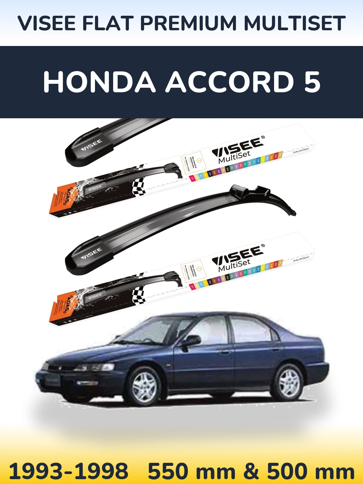 Комплект передніх щіток VISEE FLAT PREMIUM MultiSet 550 & 500 мм для Honda Accord 5 1993-1998