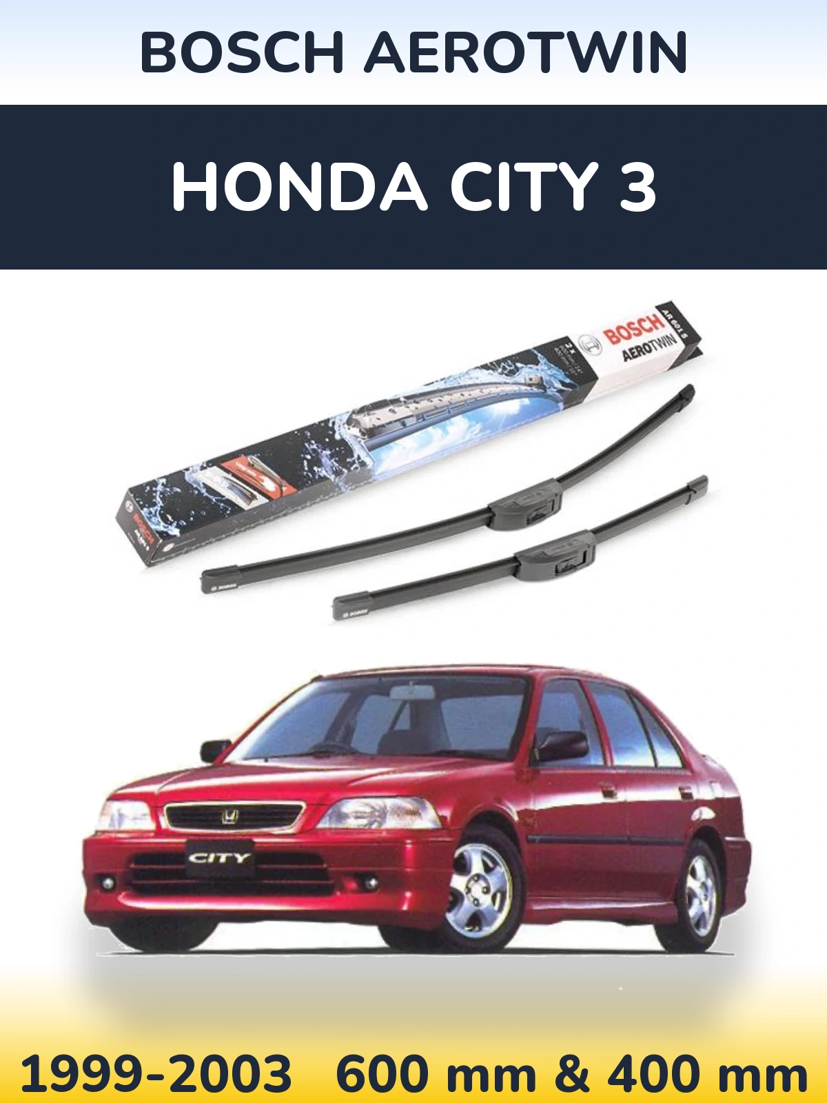 Комплект передних дворников BOSCH AeroTwin 600 & 400 мм для Honda City 3 1999-2003