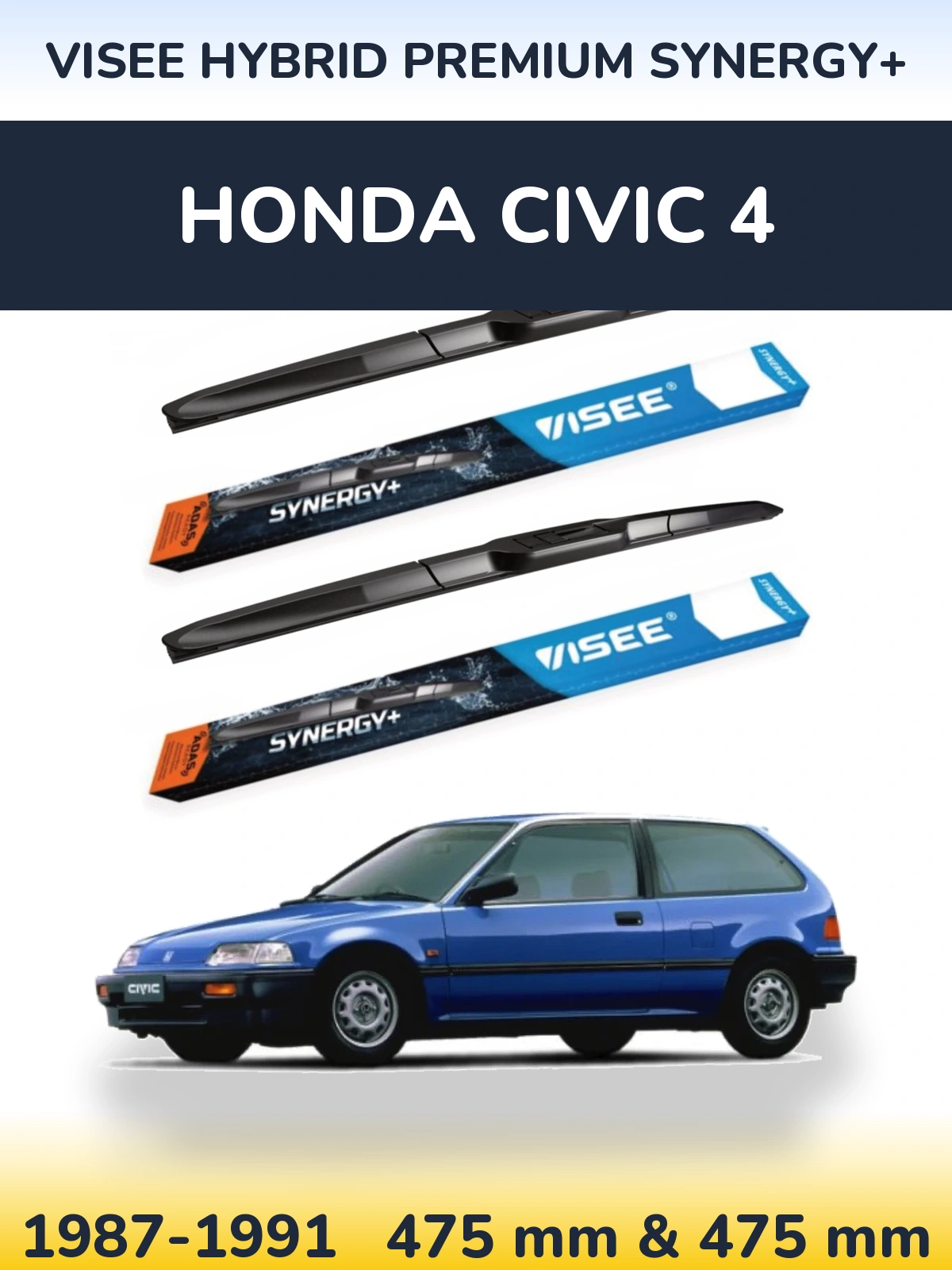 Комплект передних дворников VISEE HYBRID PREMIUM SYNERGY+ 475 & 475 мм для Honda Civic 4 1987-1991
