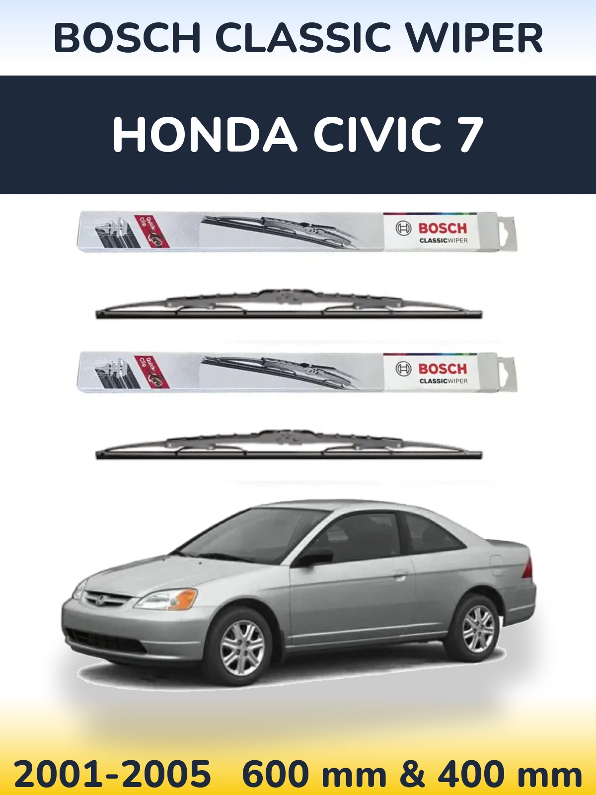 Комплект передніх щіток BOSCH Classic Wiper 600 & 400 мм для Honda Civic 7 2001-2005
